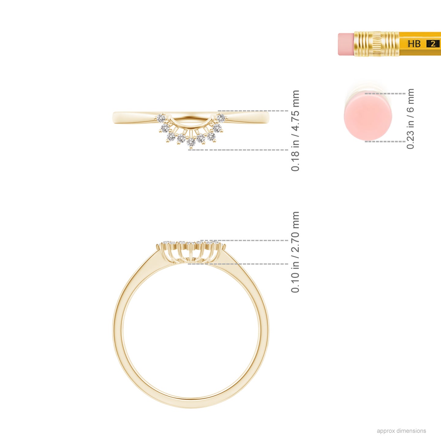 1.1mm IJI1I2 Diamond Curved Wedding Band in Yellow Gold