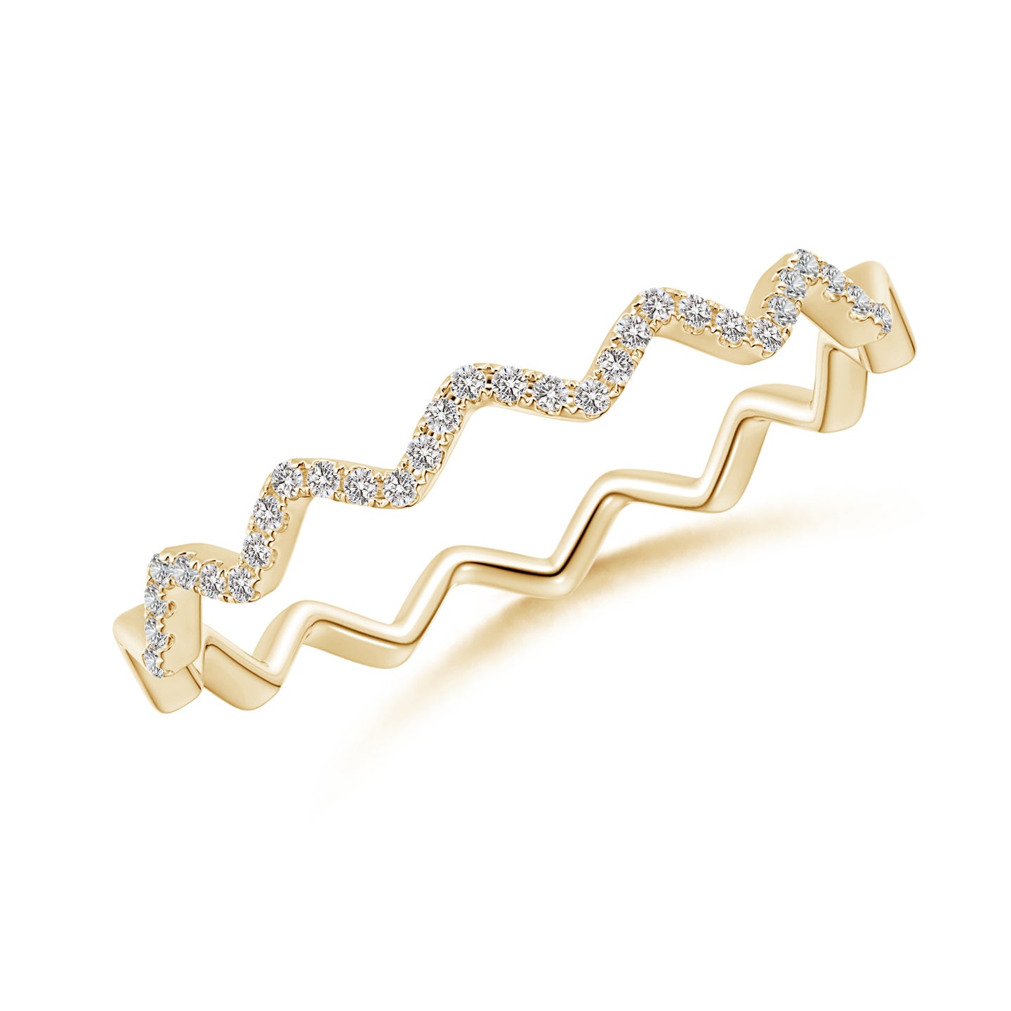 0.8mm IJI1I2 Classic Round Diamond Zig Zag Ring in Yellow Gold