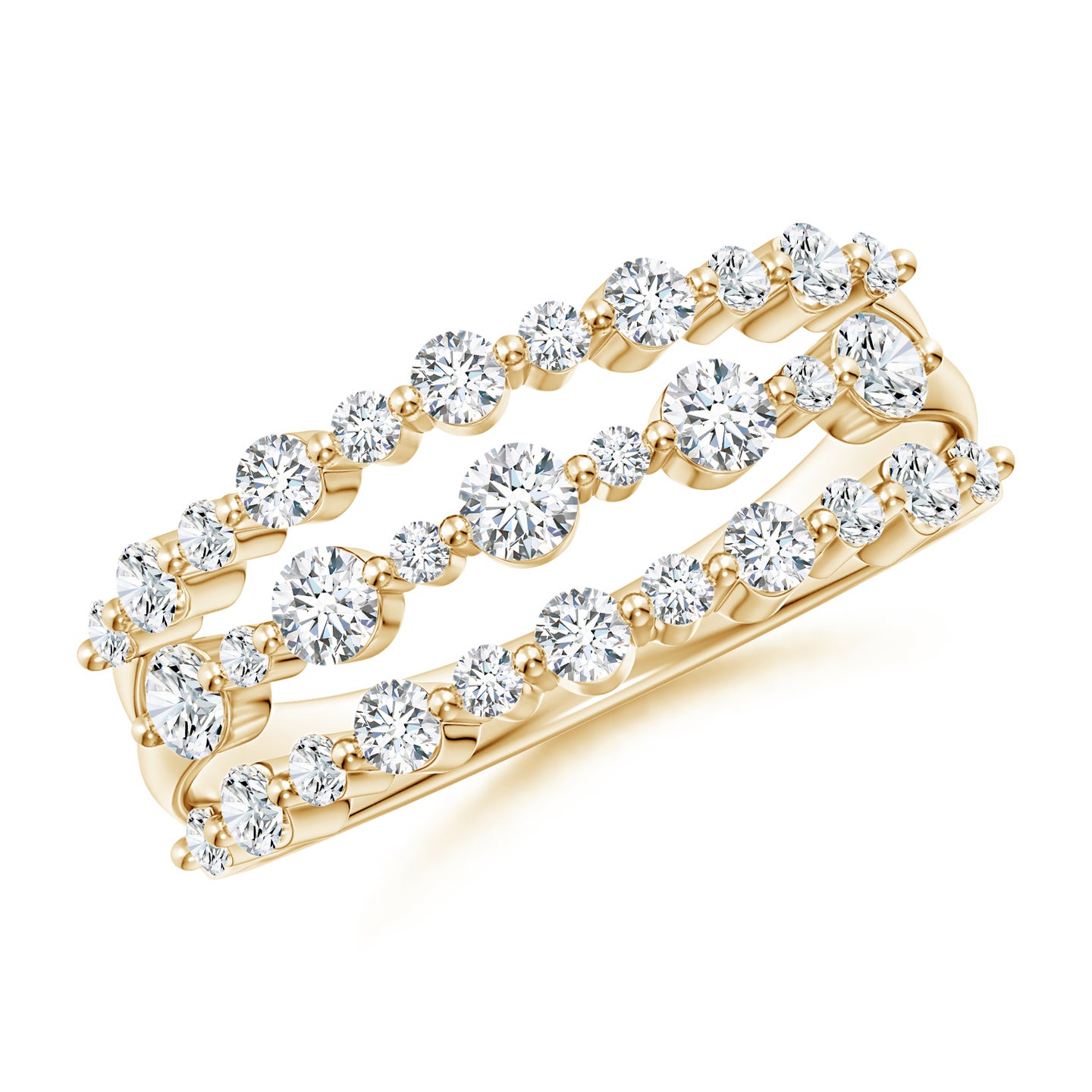 2.5mm GVS2 Three Row Alternating Diamond Anniversary Ring in Yellow Gold
