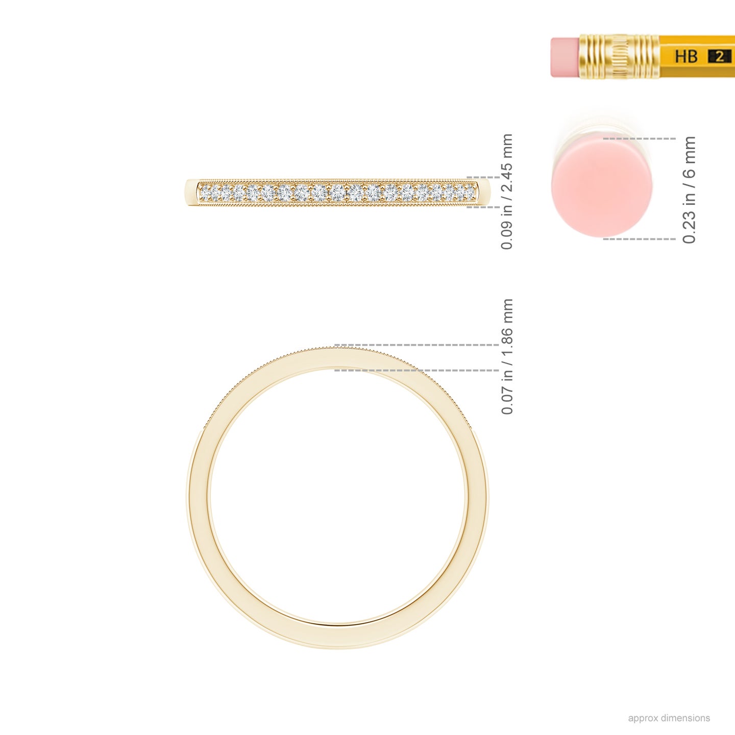 1mm GVS2 Stackable Diamond Wedding Band with Milgrain in Yellow Gold
