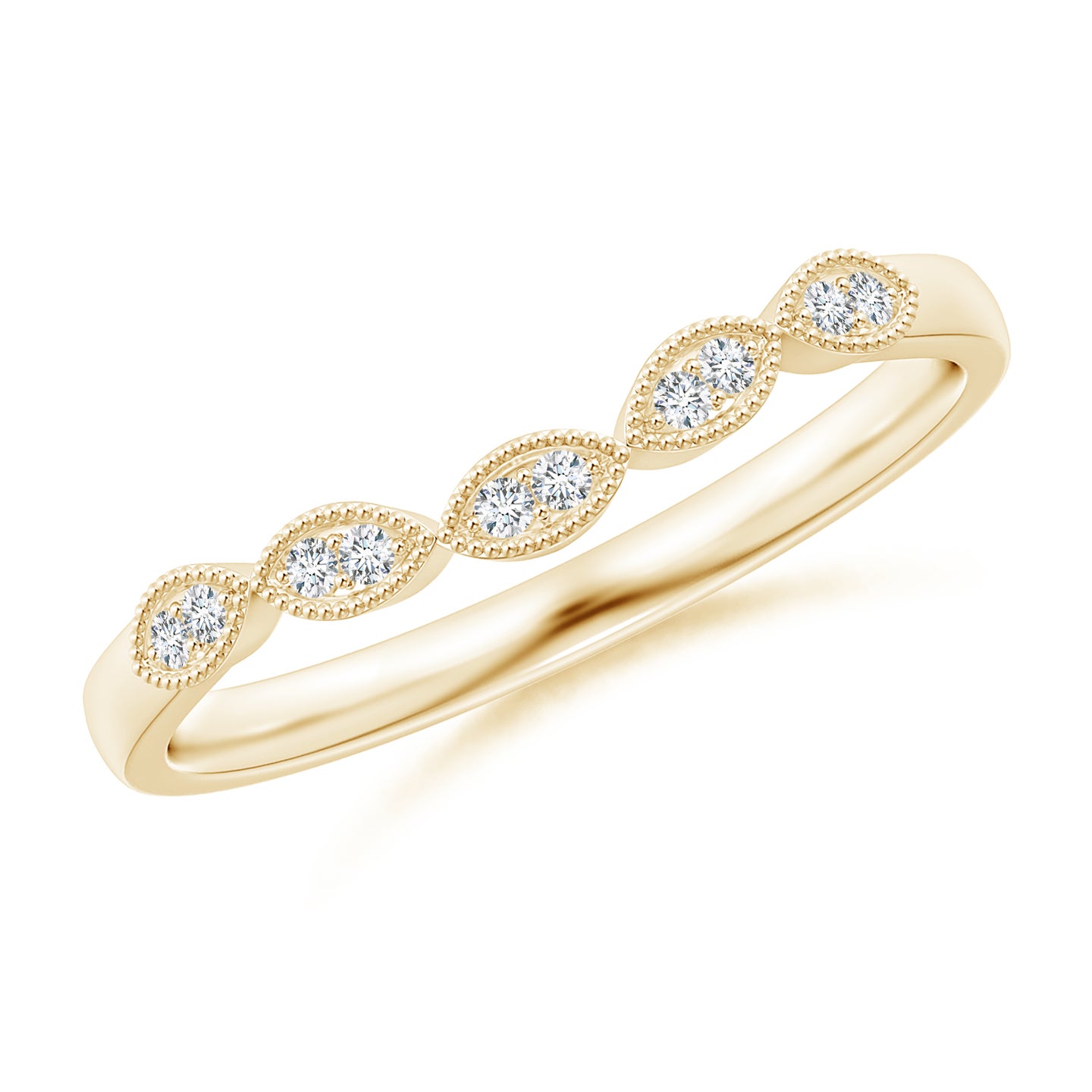 1.1mm GVS2 Aeon Vintage Inspired Diamond Marquise Wedding Band with Milgrain in Yellow Gold