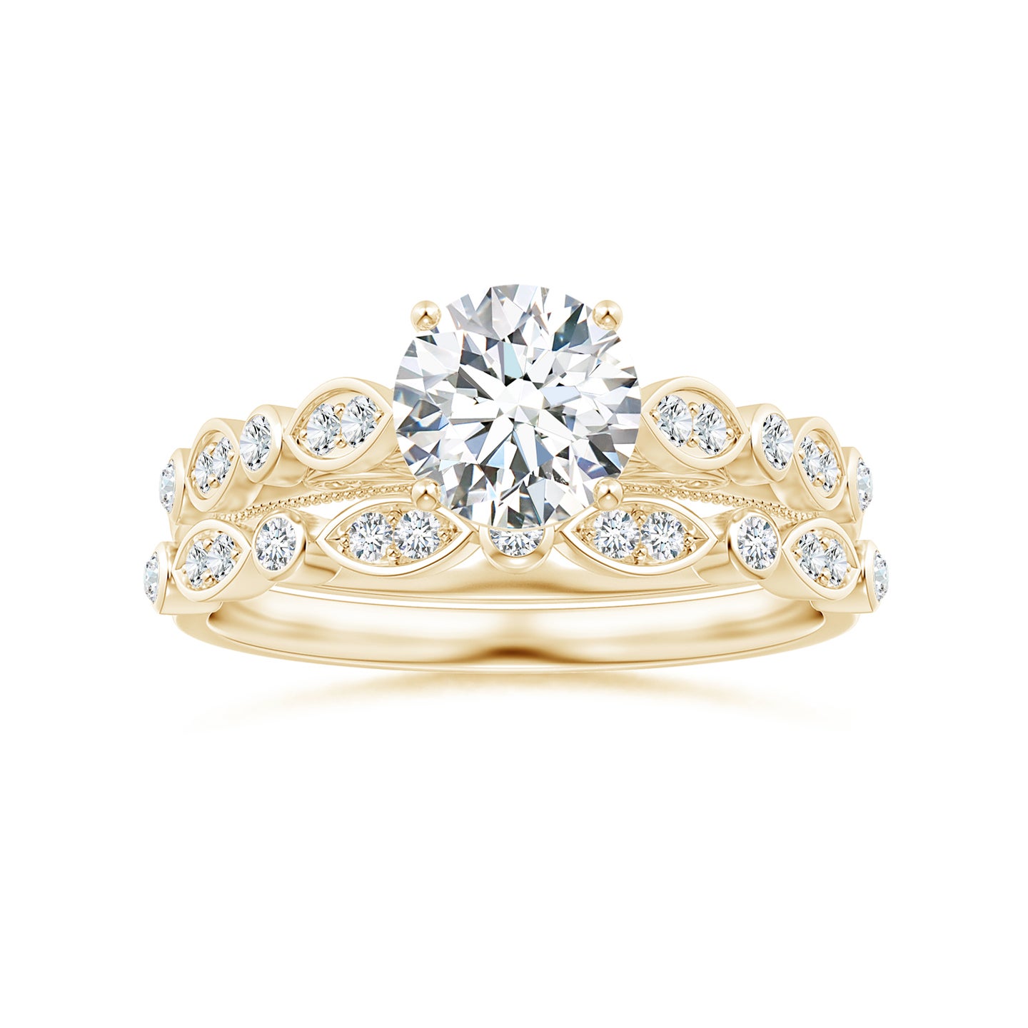 1mm GVS2 Aeon Vintage Inspired Diamond Lace Pattern Wedding Band in Yellow Gold