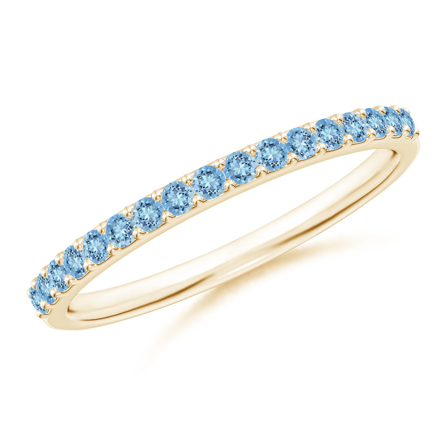 Prong Set Half Eternity Round Aquamarine Wedding Ring