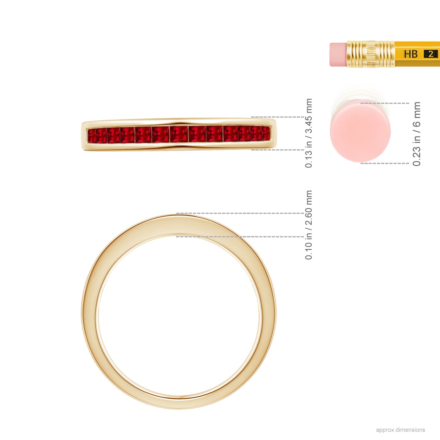Channel Set Square Ruby Half Eternity Ring