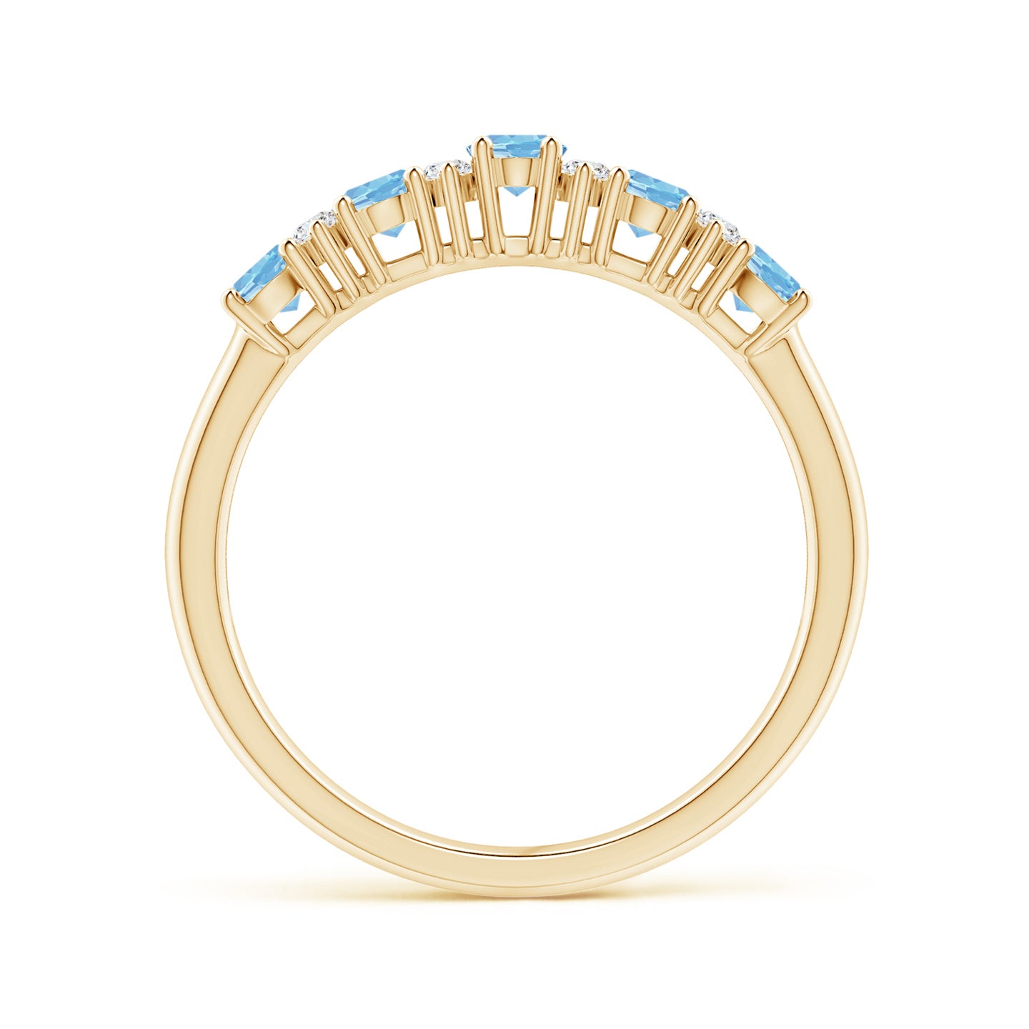 4x3mm AAAA Five Stone Aquamarine and Diamond Wedding Band in Yellow Gold