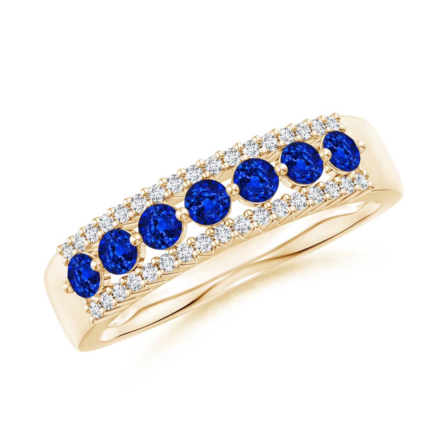 Floating Blue Sapphire Half Eternity Ring with Diamonds Floating Blue Sapphire Half Eternity Ring with Diamonds