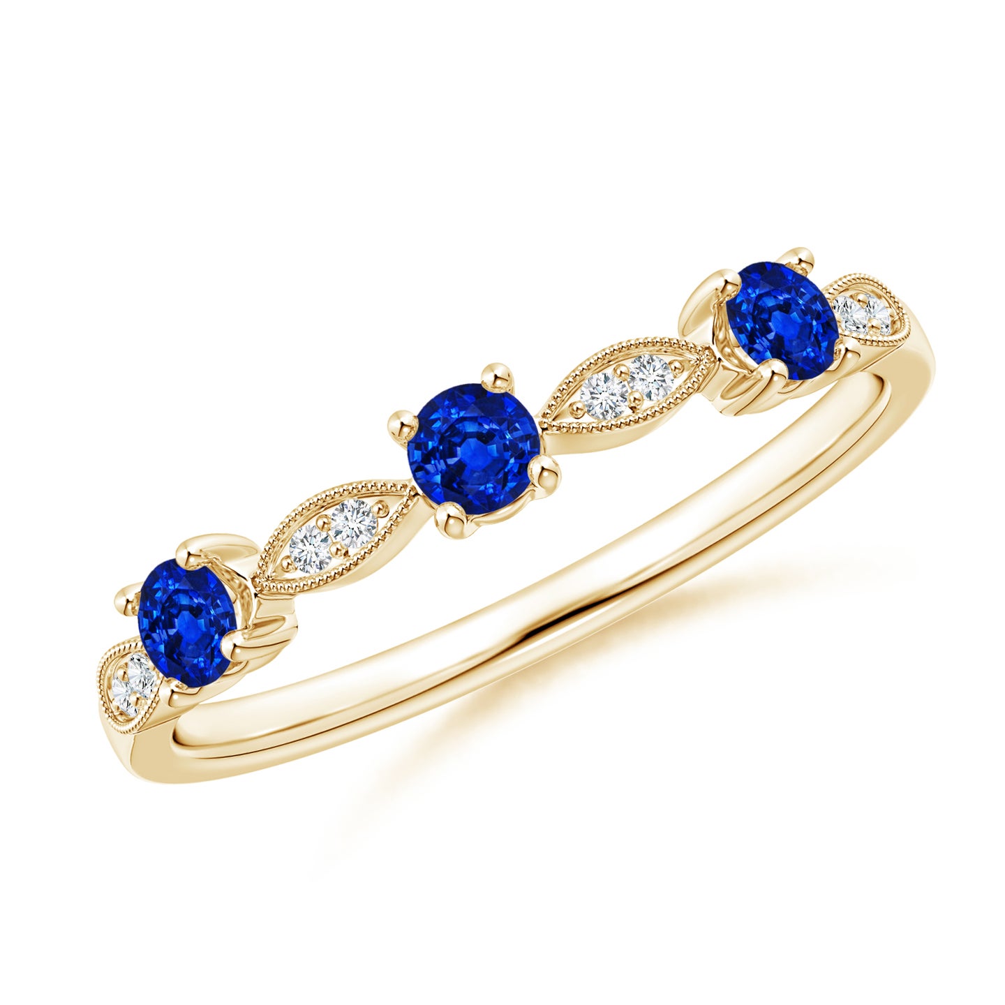 2.7mm AAAA Blue Sapphire & Diamond Marquise and Dot Band in Yellow Gold 2.7mm AAAA Blue Sapphire & Diamond Marquise and Dot Band in Yellow Gold