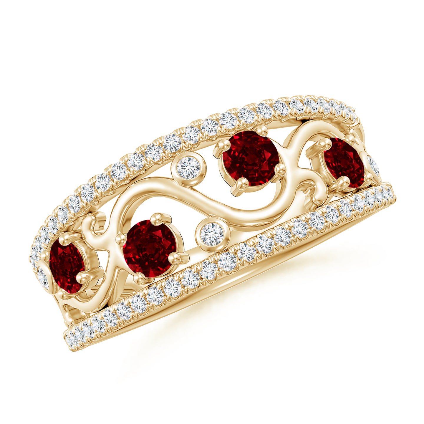 Nature Inspired Round Ruby & Diamond Filigree Ring
