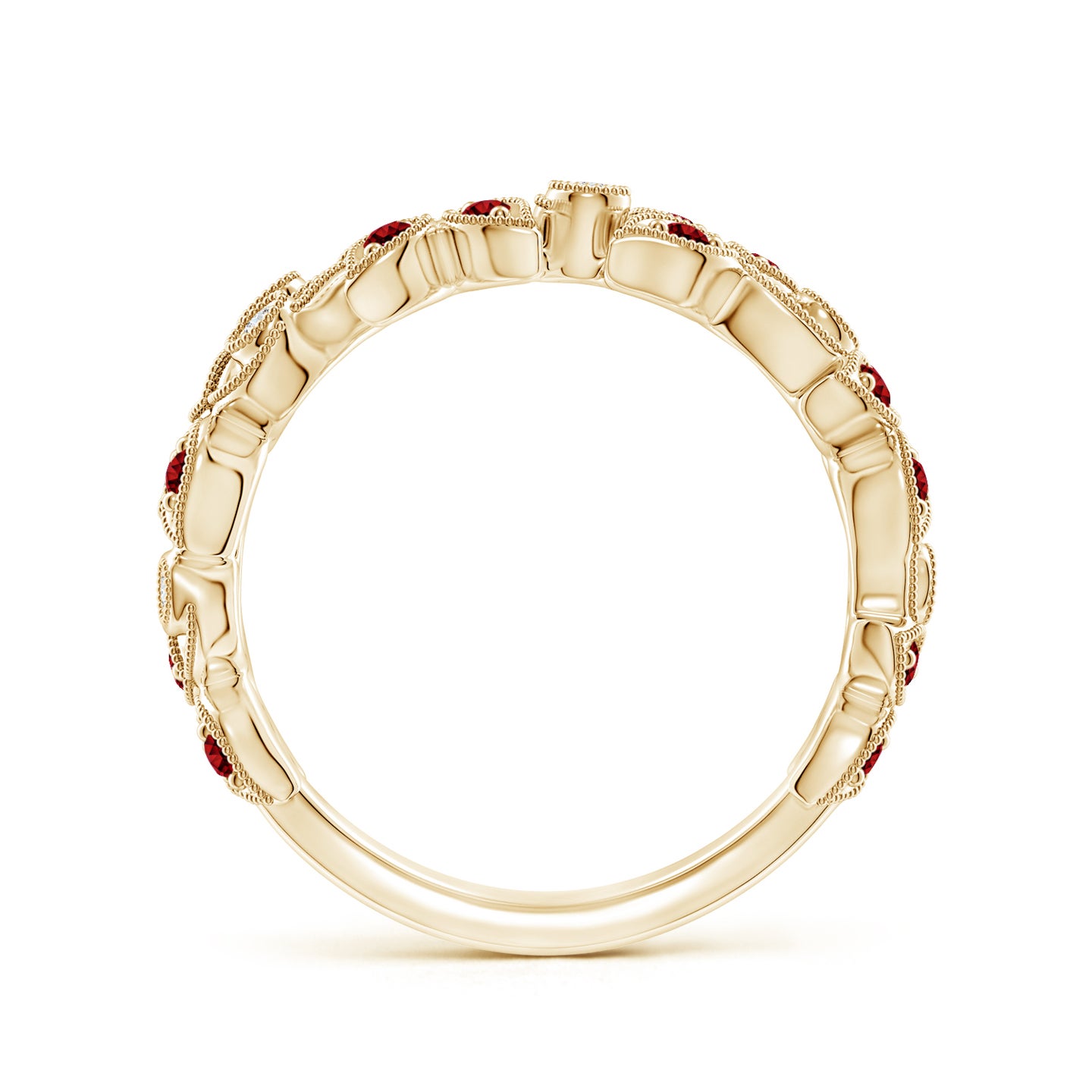 1.3mm AAAA Nature Inspired Round Ruby & Diamond Vine Band in Yellow Gold
