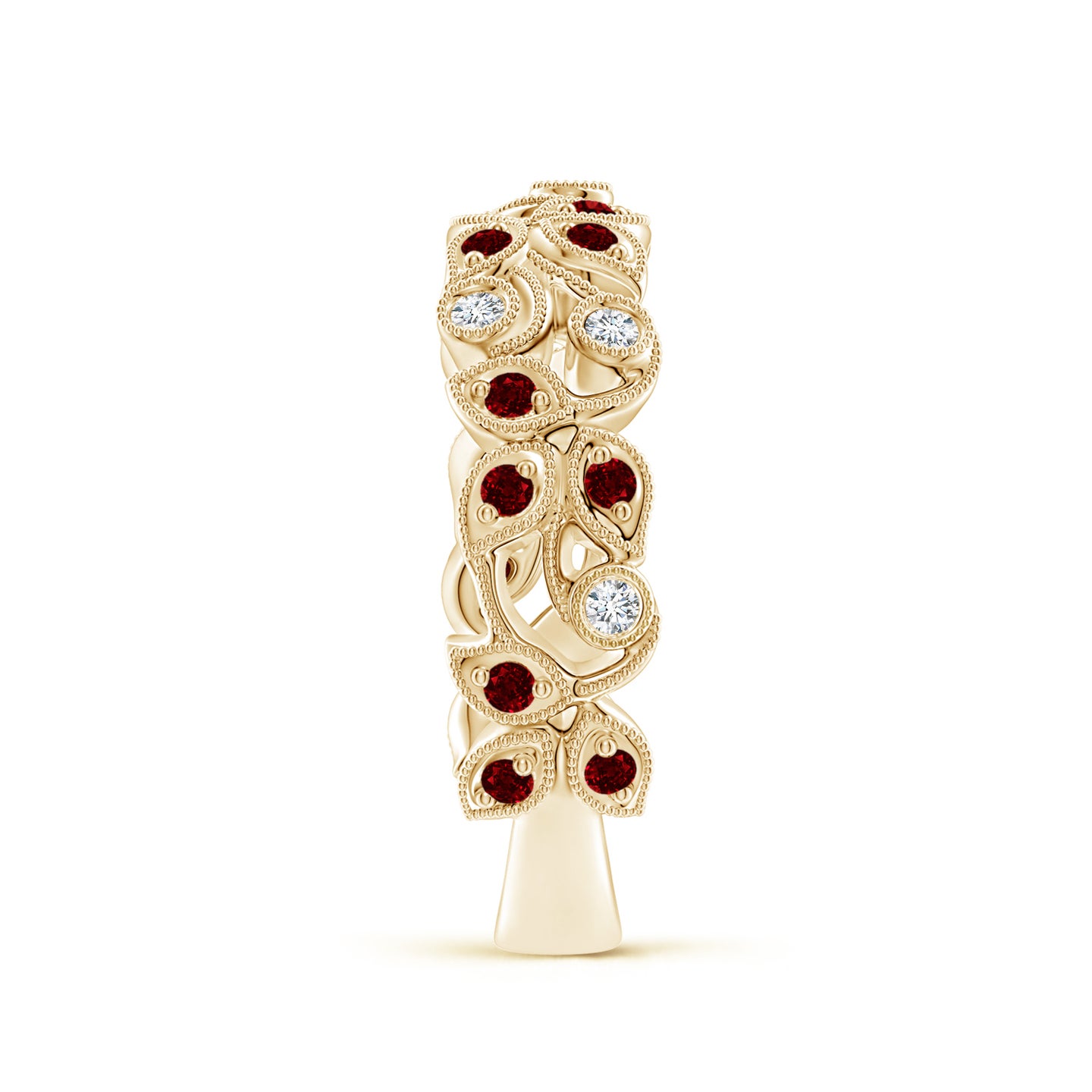 1.3mm AAAA Nature Inspired Round Ruby & Diamond Vine Band in Yellow Gold