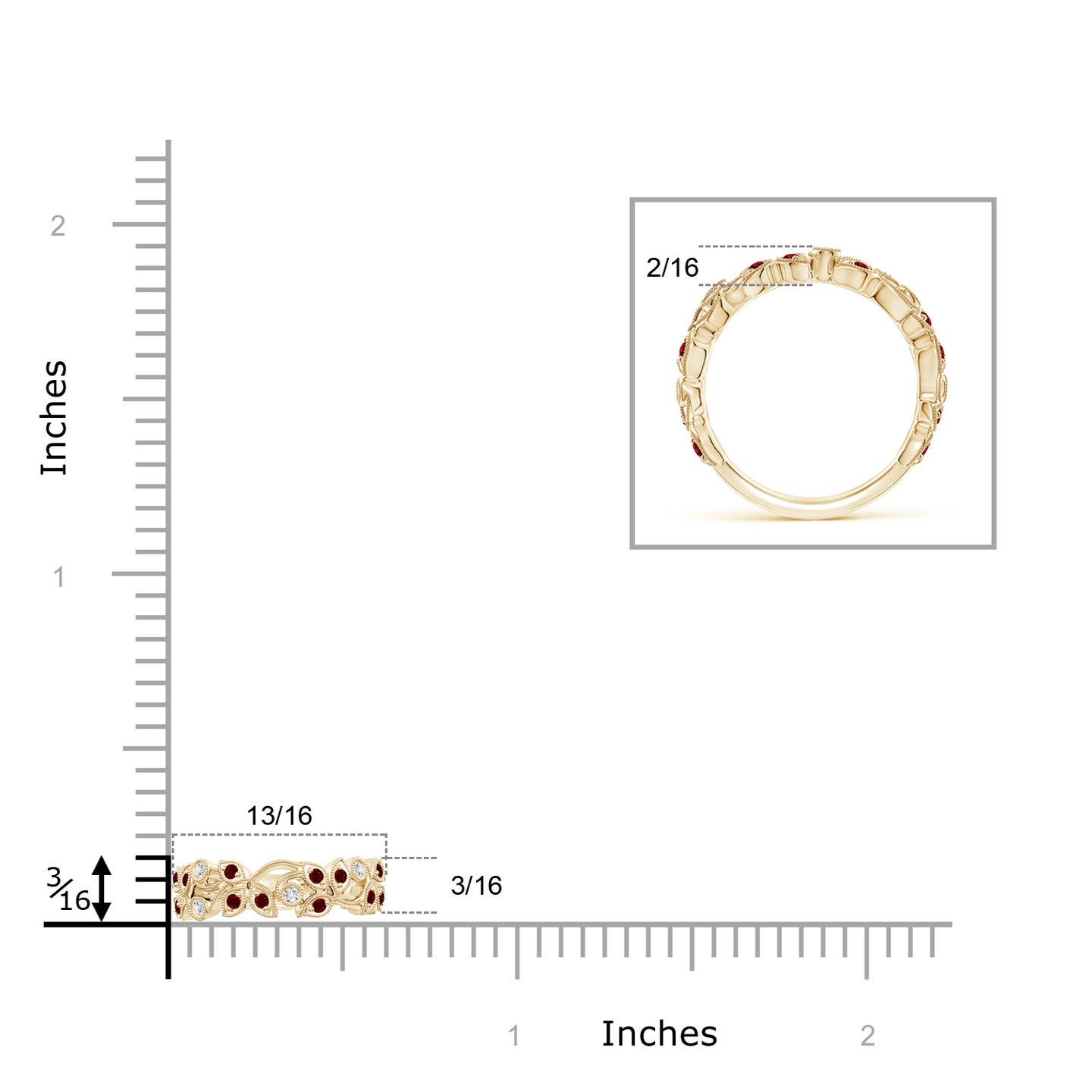 1.3mm AAAA Nature Inspired Round Ruby & Diamond Vine Band in Yellow Gold