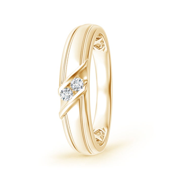 Lab-Grown Diagonal Two Stone Diamond Wedding Ring with Ridged-Edge