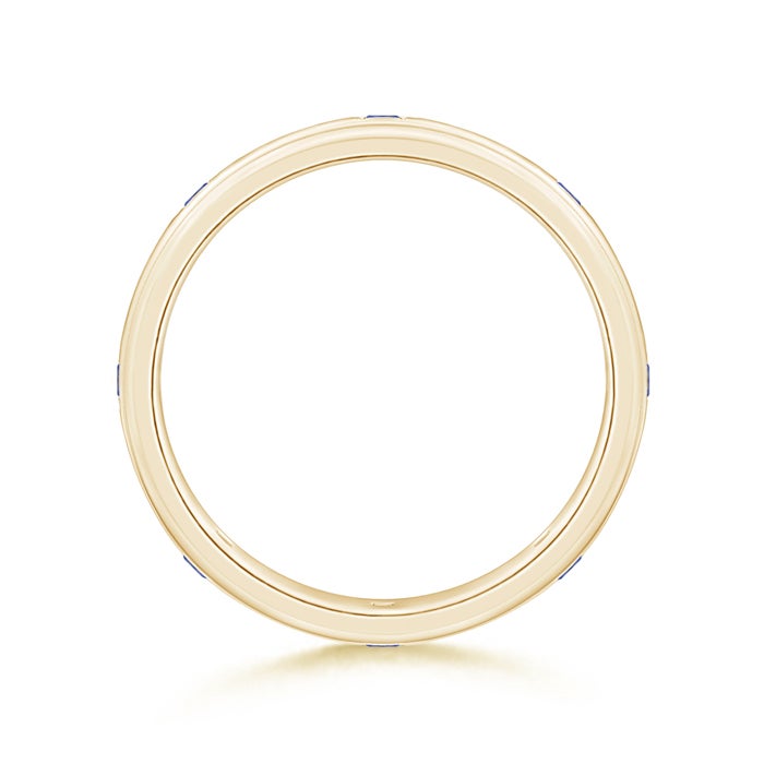 2mm AAAA Square Sapphire Low Dome Comfort Fit Wedding Band for Him in 100 Yellow Gold