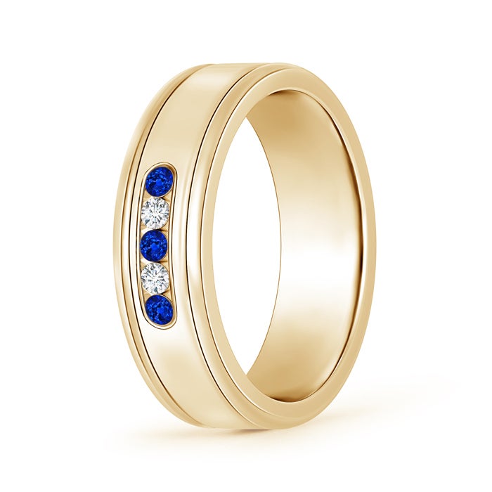 2mm AAAA Round Blue Sapphire and Diamond Five Stone Wedding Band in 100 Yellow Gold