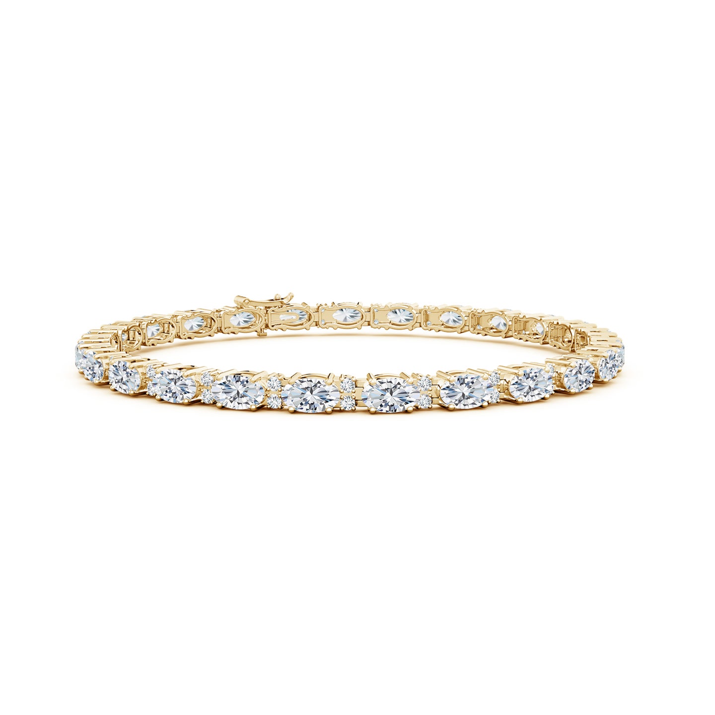 5x3mm FGVS Lab-Grown Classic Oval Diamond Tennis Bracelet With Accents in Yellow Gold
