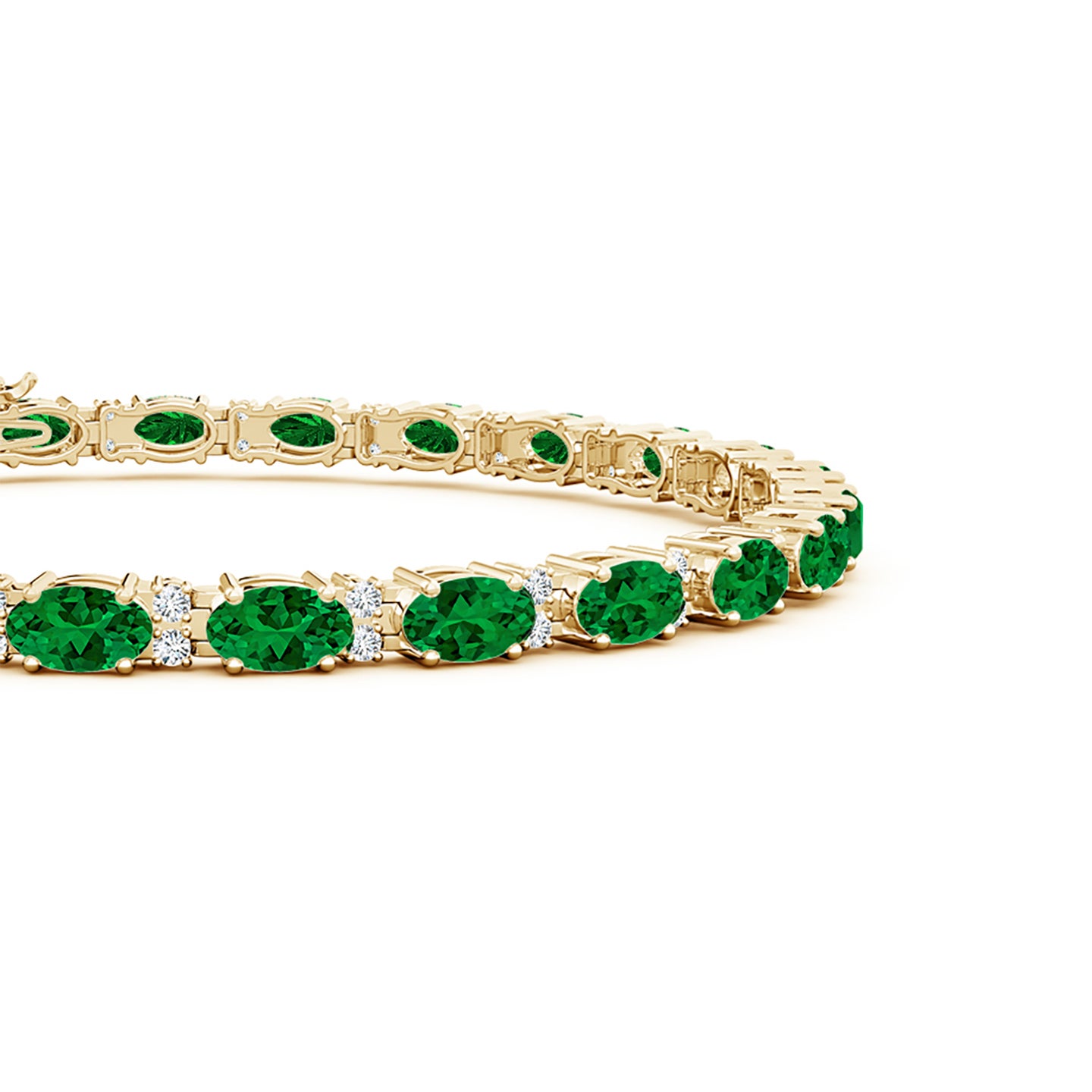 5x3mm Labgrown Lab-Grown Classic Oval Emerald and Lab Diamond Tennis Bracelet in Yellow Gold