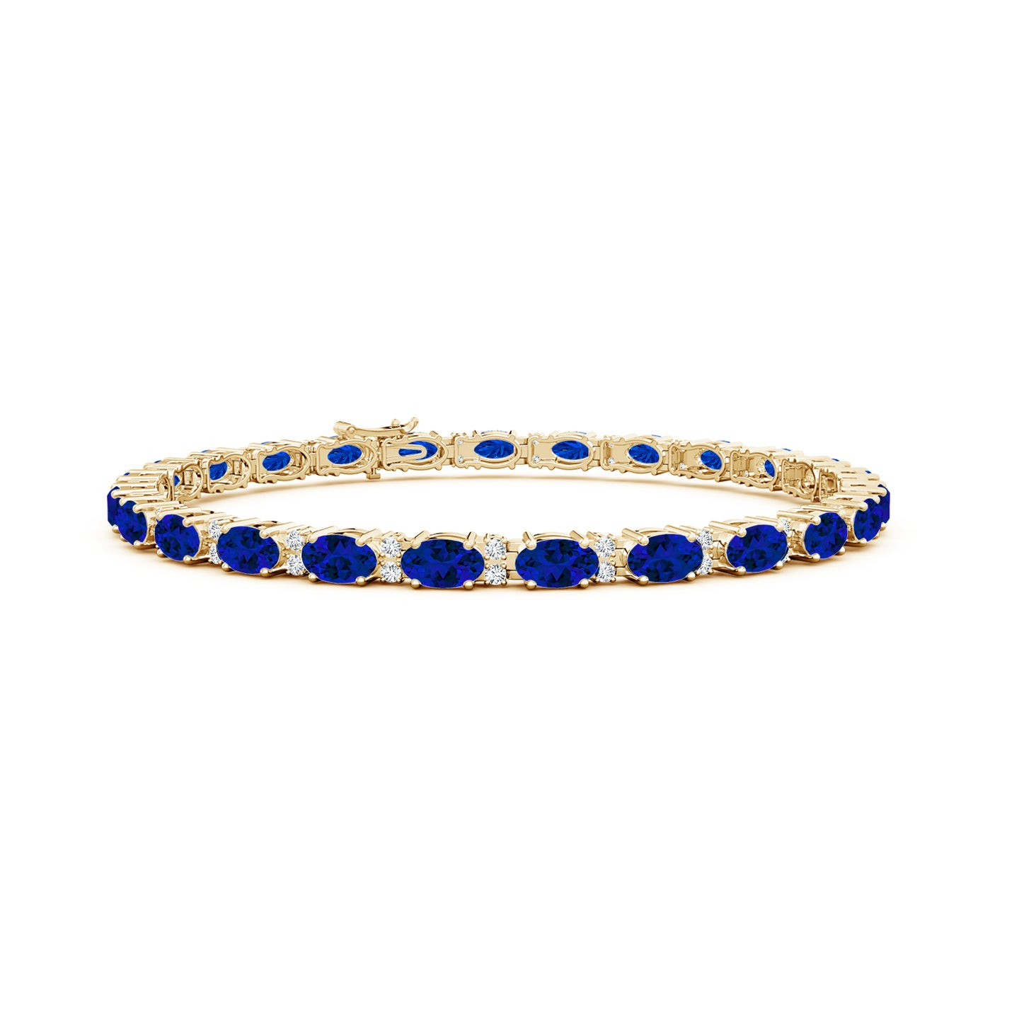 5x3mm Labgrown Lab-Grown Classic Oval Blue Sapphire and Lab Diamond Tennis Bracelet in Yellow Gold 5x3mm Labgrown Lab-Grown Classic Oval Blue Sapphire and Lab Diamond Tennis Bracelet in Yellow Gold