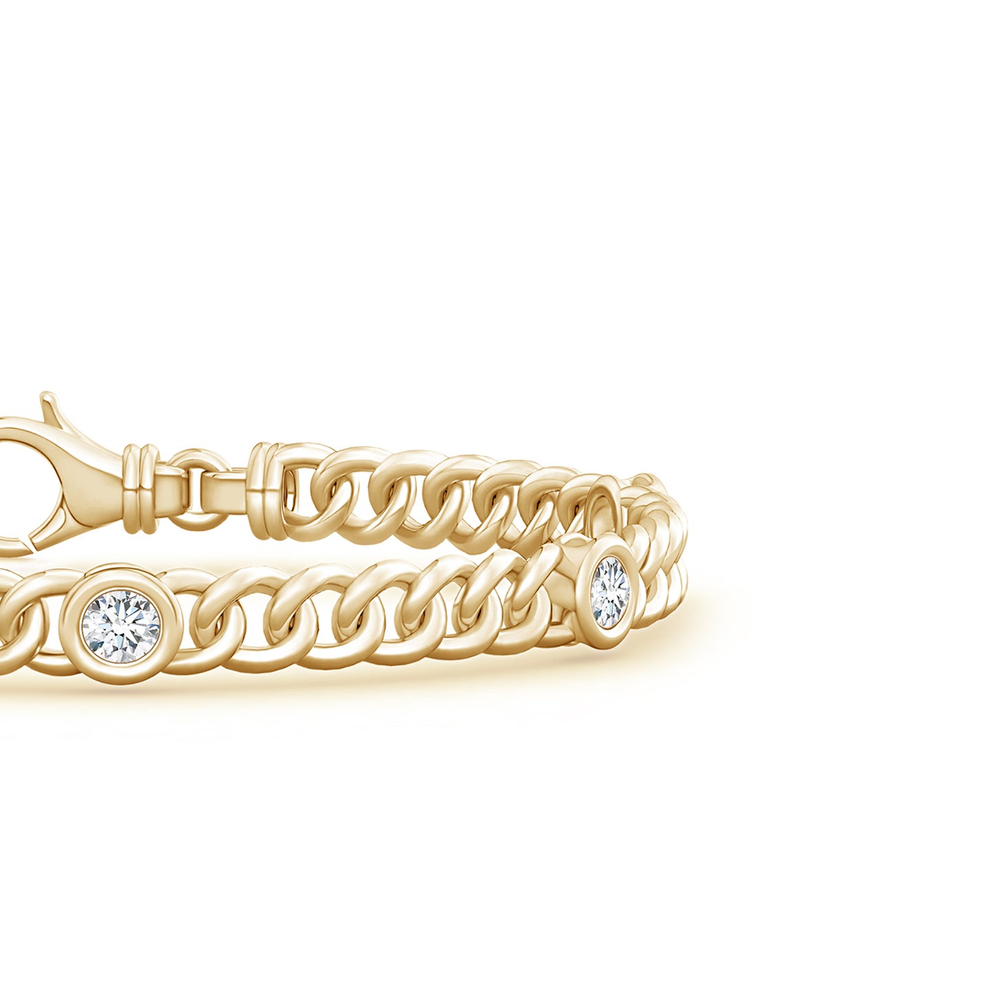 3.5mm FGVS Lab-Grown Bezel-Set Diamond Curb Chain Link Bracelet in Yellow Gold