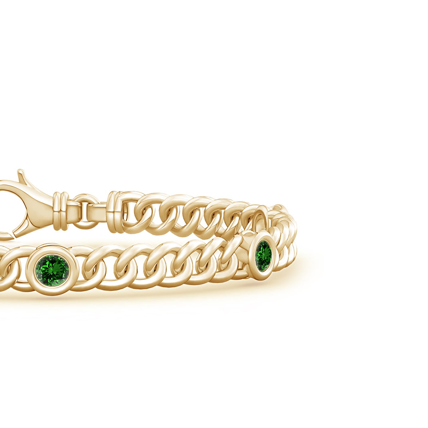 3.5mm Labgrown Lab-Grown Bezel-Set Emerald Curb Chain Link Bracelet in Yellow Gold