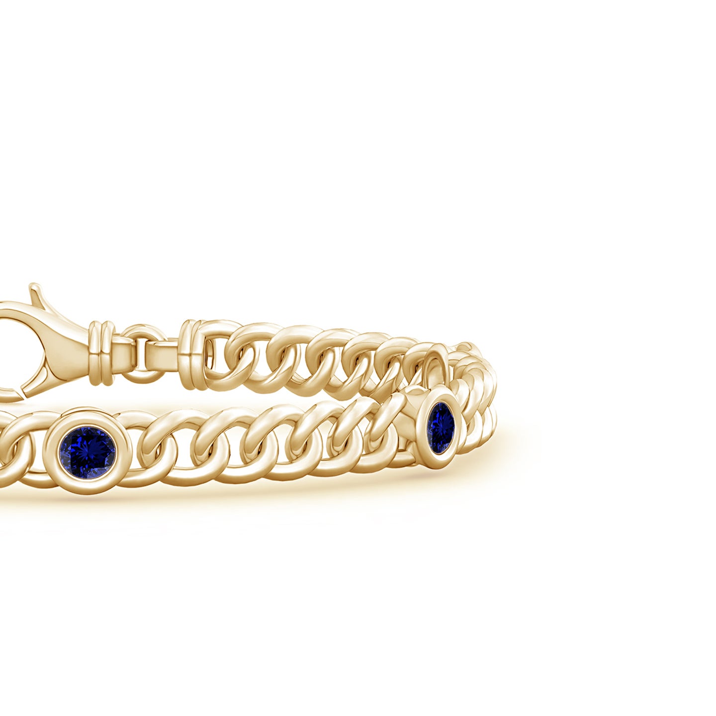 3.5mm Labgrown Lab-Grown Bezel-Set Blue Sapphire Curb Chain Link Bracelet in Yellow Gold 3.5mm Labgrown Lab-Grown Bezel-Set Blue Sapphire Curb Chain Link Bracelet in Yellow Gold