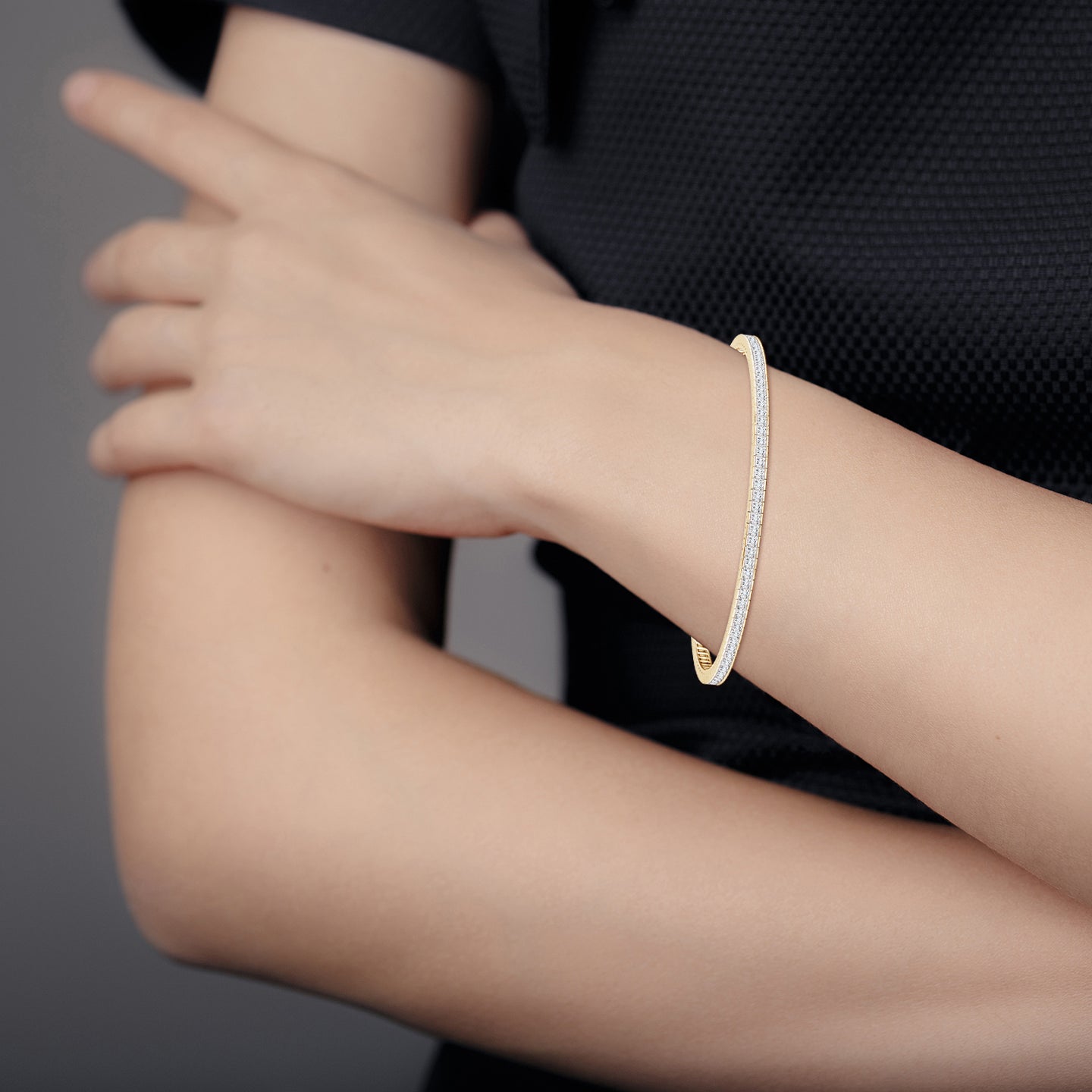 1.6mm FGVS Lab-Grown Channel-Set Princess-Cut Diamond Tennis Bracelet in Yellow Gold
