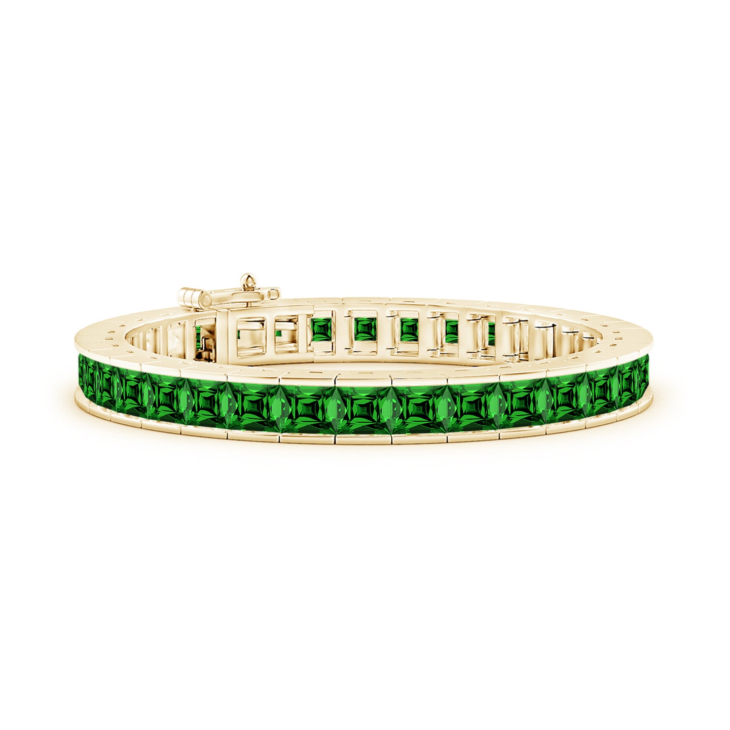 Lab-Grown Channel-Set Princess-Cut Emerald Tennis Bracelet