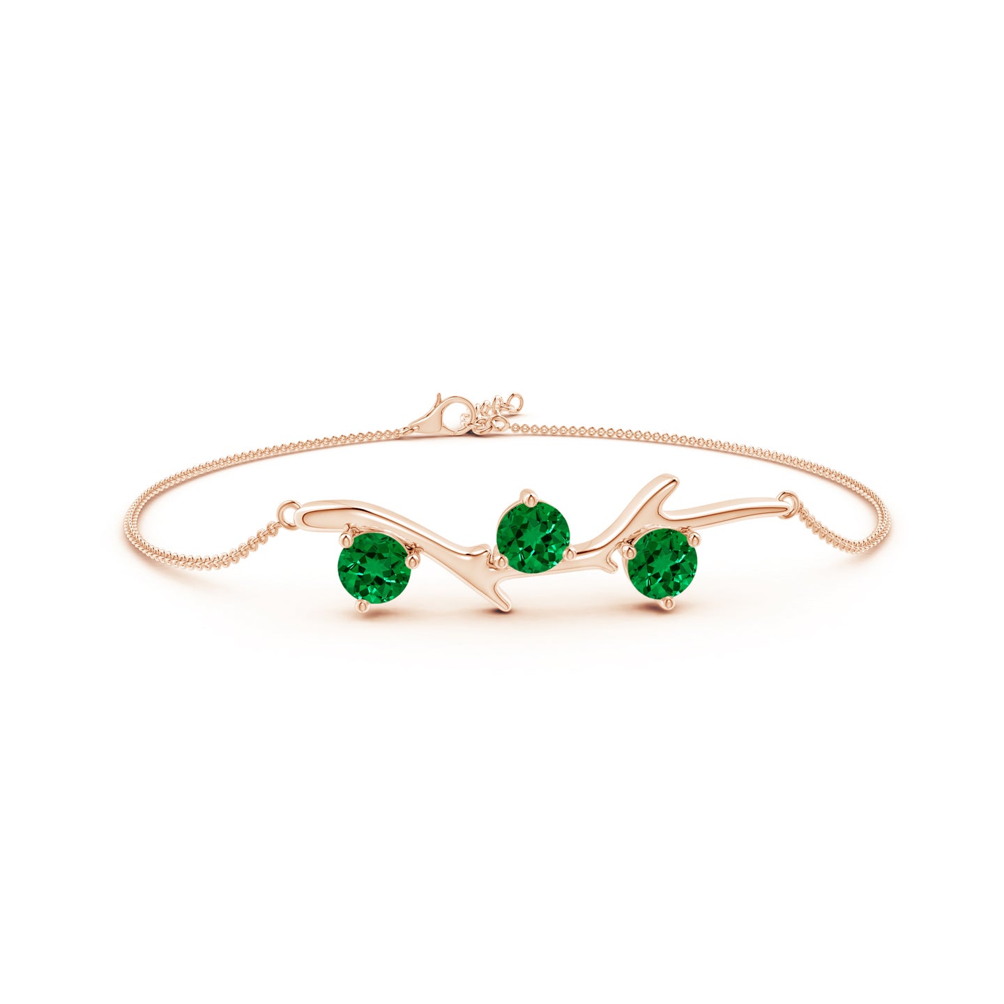 Lab-Grown Nature Inspired Round Emerald Tree Branch Bracelet