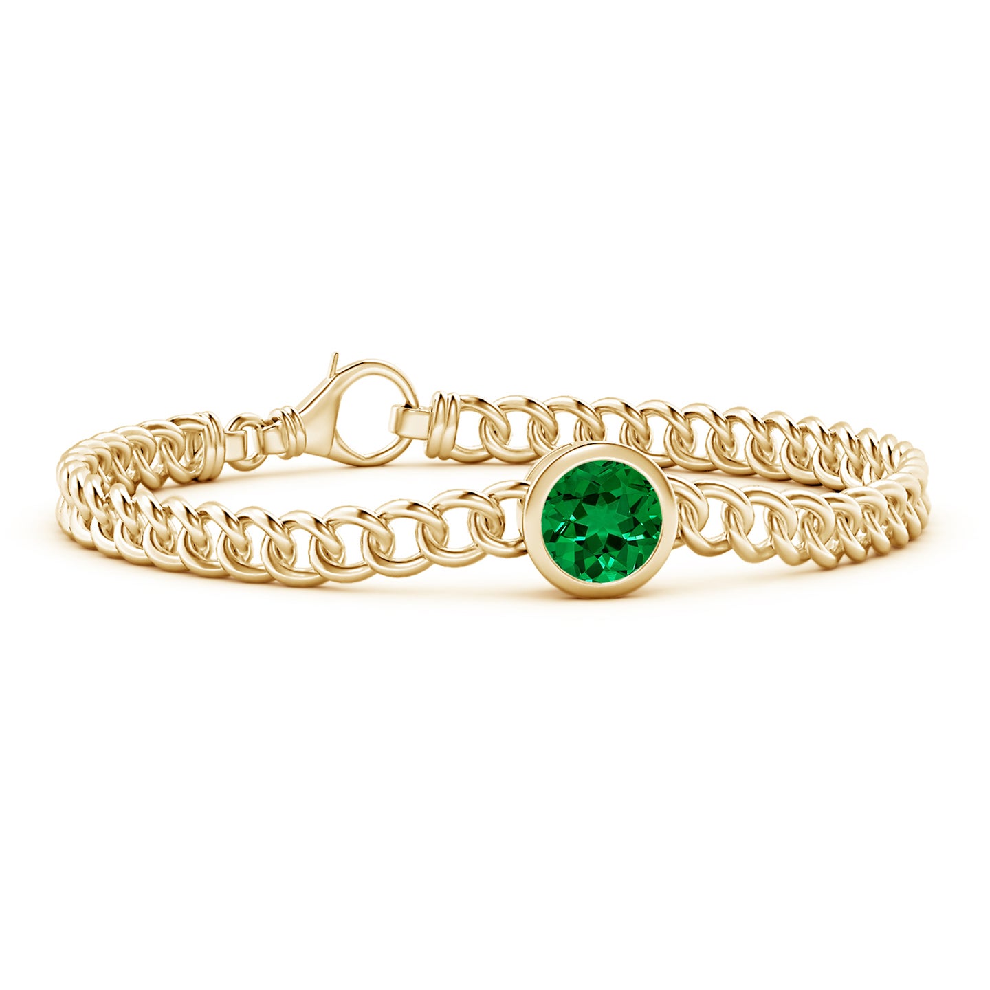 Lab-Grown Bezel-Set Round Emerald Chain Bracelet