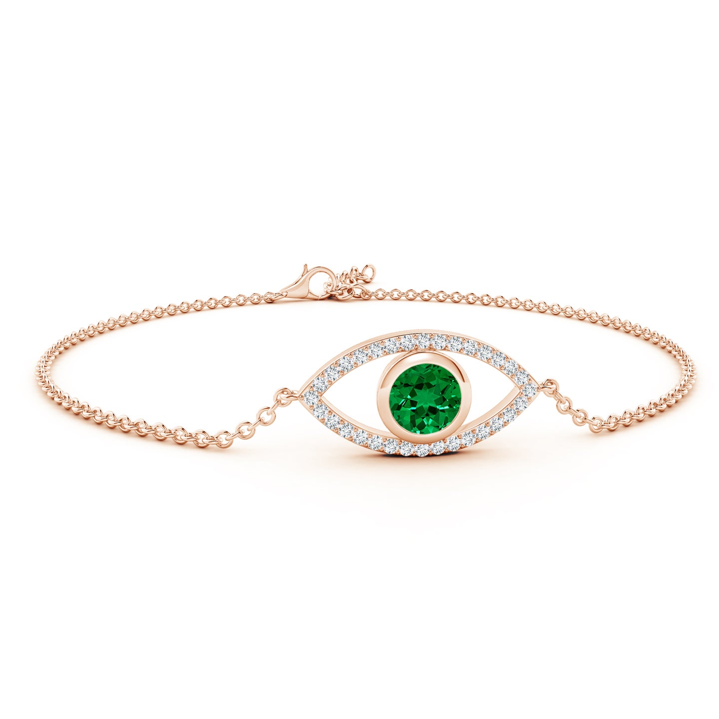 Lab-Grown Bezel-Set Emerald and Lab Diamond Evil Eye Bracelet