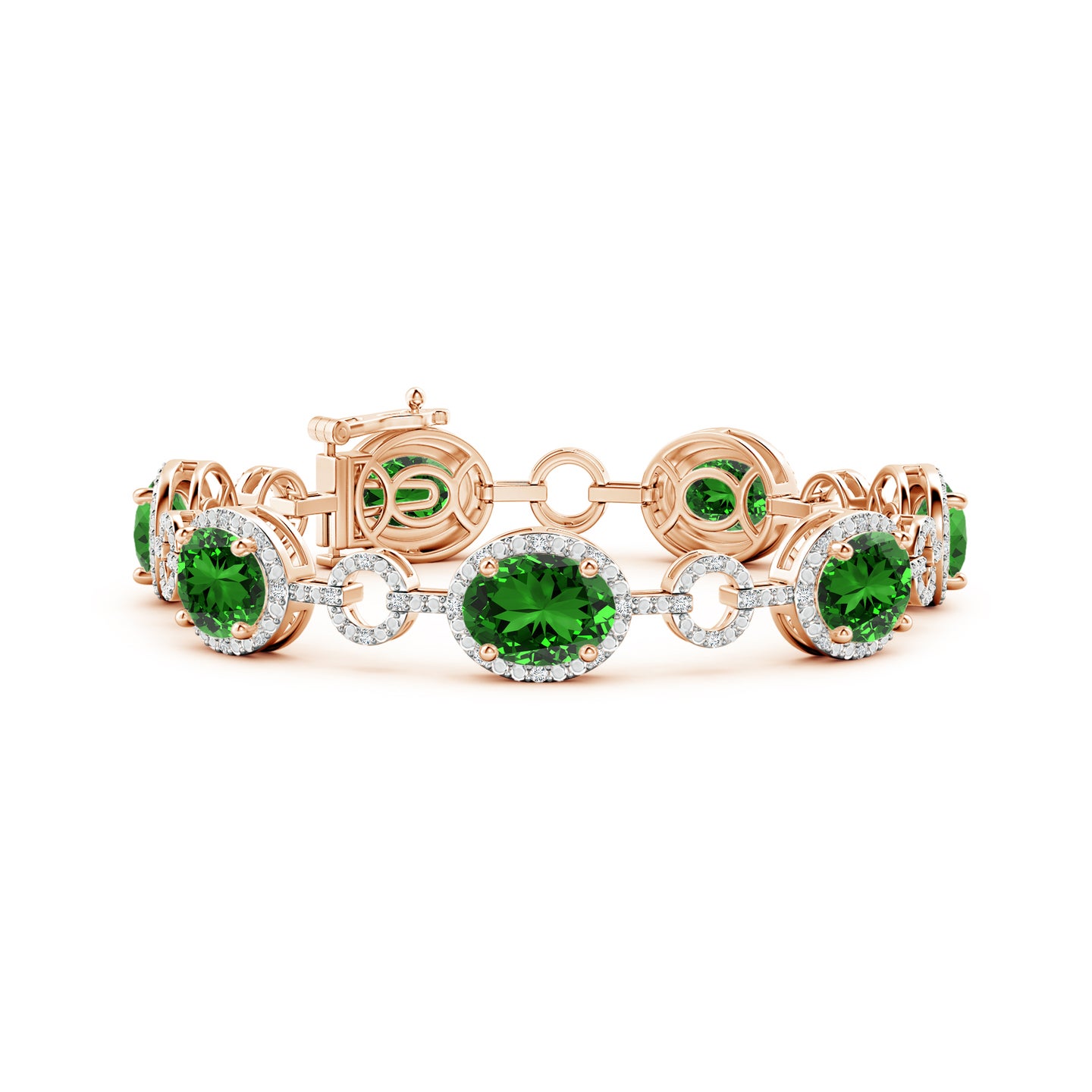 Lab-Grown Oval Emerald Halo Open Circle Link Bracelet