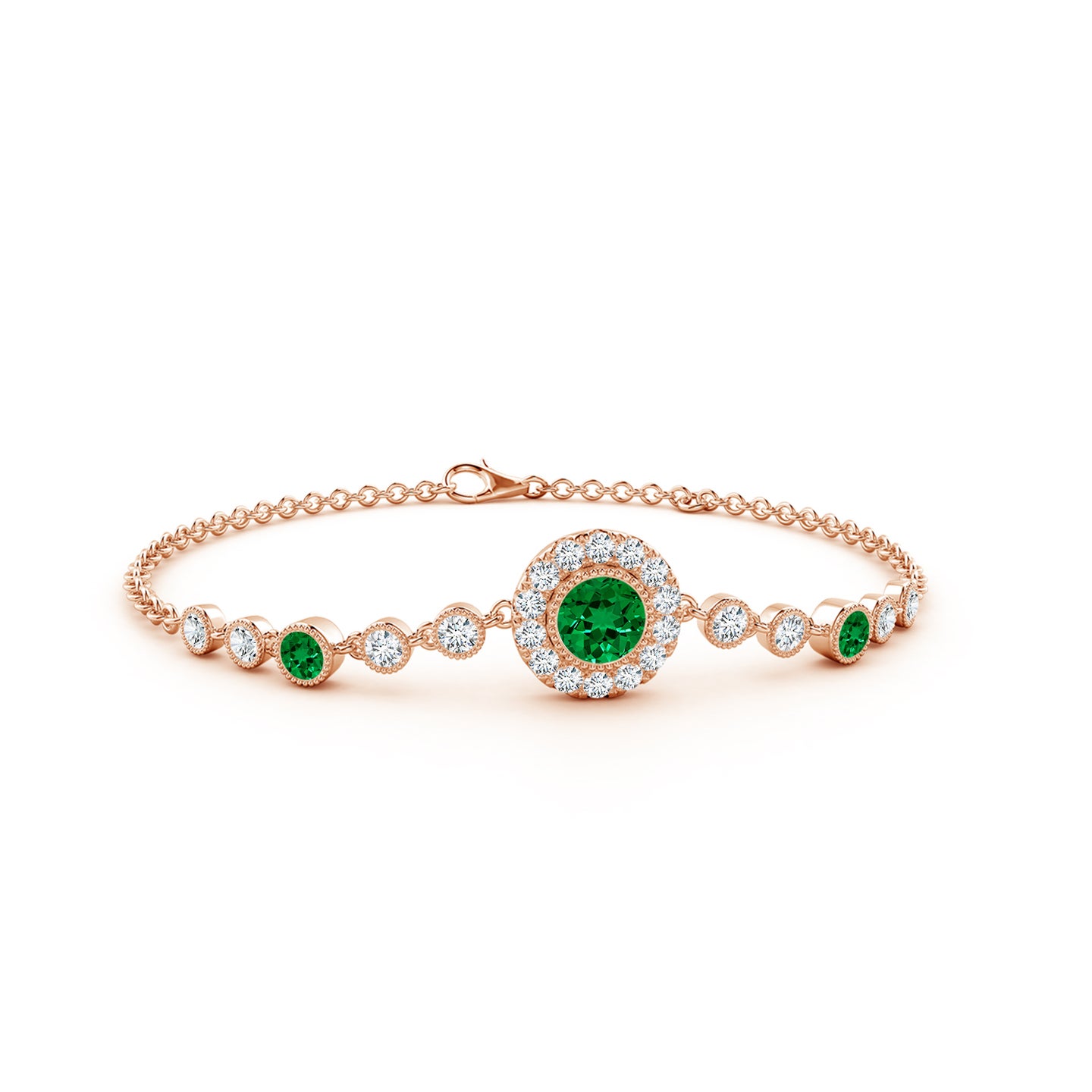 Lab-Grown Vintage Style Bezel-Set Emerald and Lab Diamond Bracelet