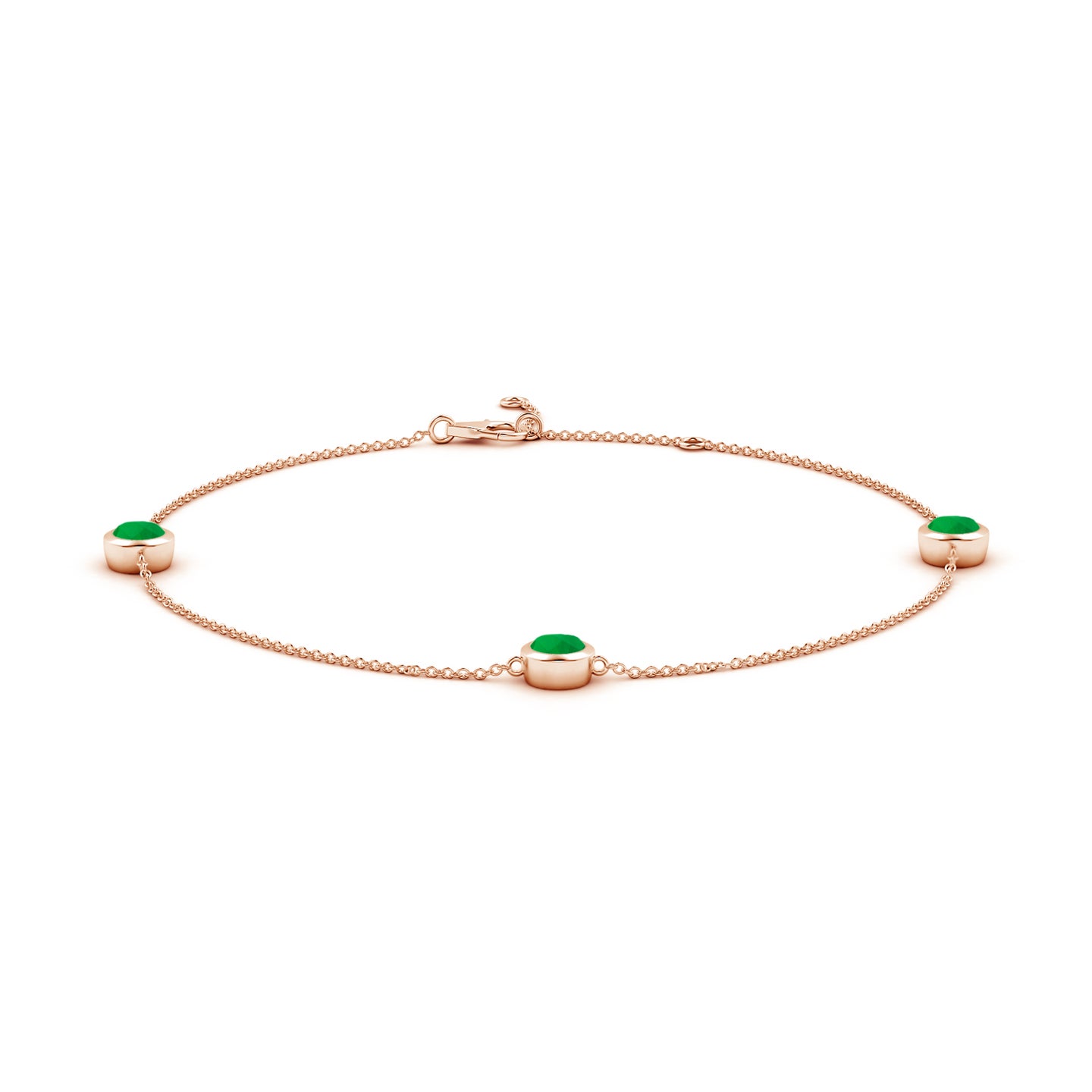 Lab-Grown Bezel-Set Emerald Station Adjustable Ankle Bracelet