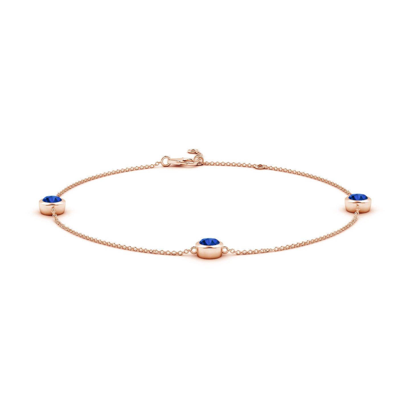 Lab-Grown Bezel-Set Blue Sapphire Station Adjustable Ankle Bracelet Lab-Grown Bezel-Set Blue Sapphire Station Adjustable Ankle Bracelet