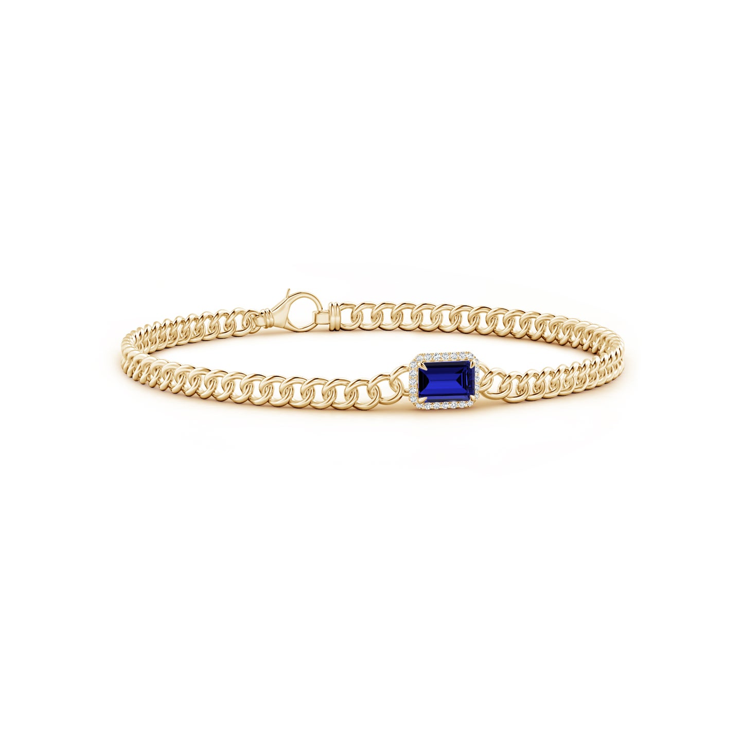 6x4mm Labgrown Lab-Grown Emerald-Cut Sapphire Bracelet with Diamond Halo in Yellow Gold 6x4mm Labgrown Lab-Grown Emerald-Cut Sapphire Bracelet with Diamond Halo in Yellow Gold