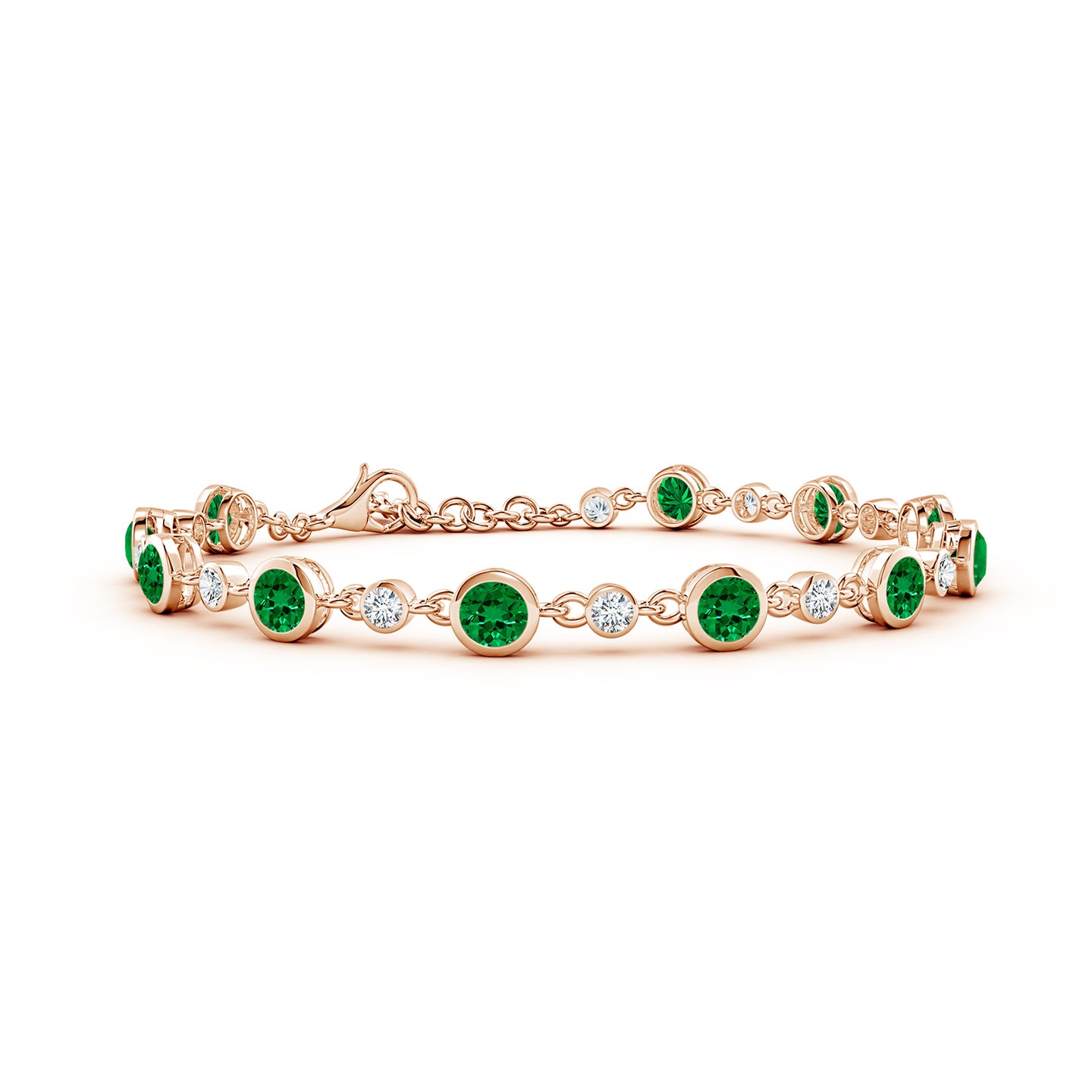 Alternating Round Lab-Grown Emerald and Diamond Tennis Bracelet