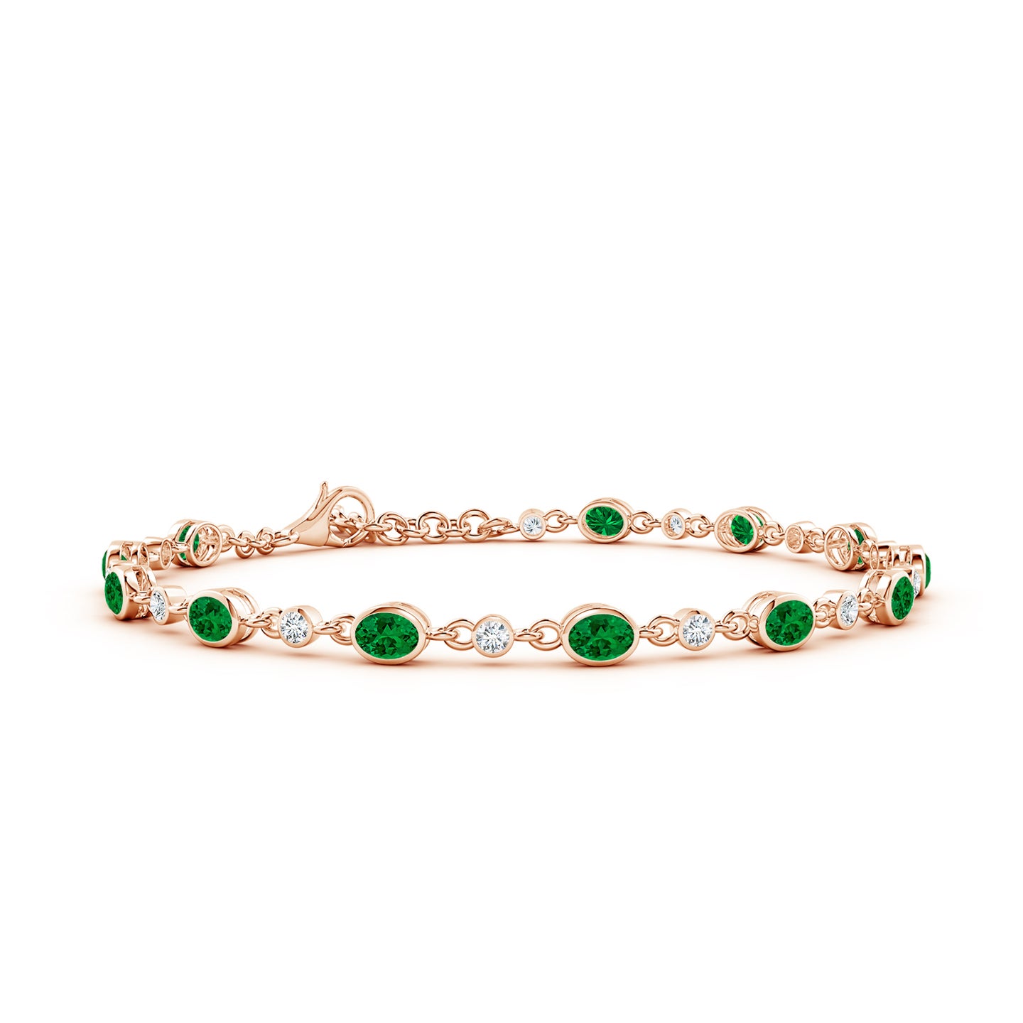Alternating Oval Lab-Grown Emerald and Round Diamond Tennis Bracelet