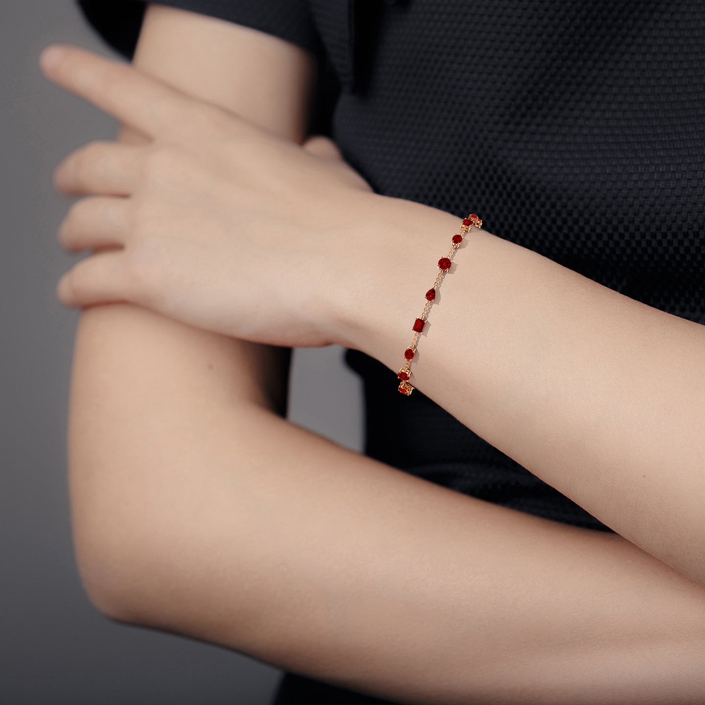 Multi-Shape Lab-Grown Ruby Station Bracelet