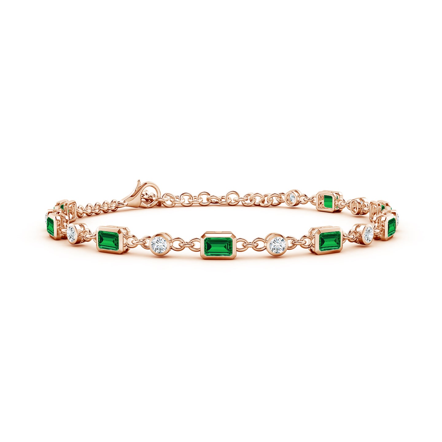 Emerald-Cut Lab-Grown Emerald and Round Diamond Station Bracelet