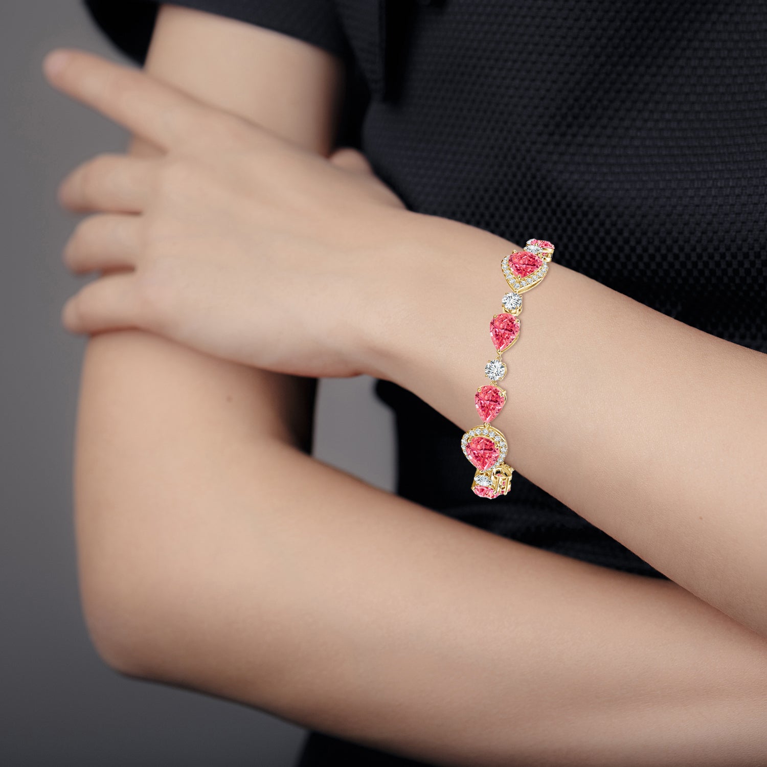 Aurora Pear Lab-Grown Fancy Intense Pink Diamond Halo Tennis Bracelet