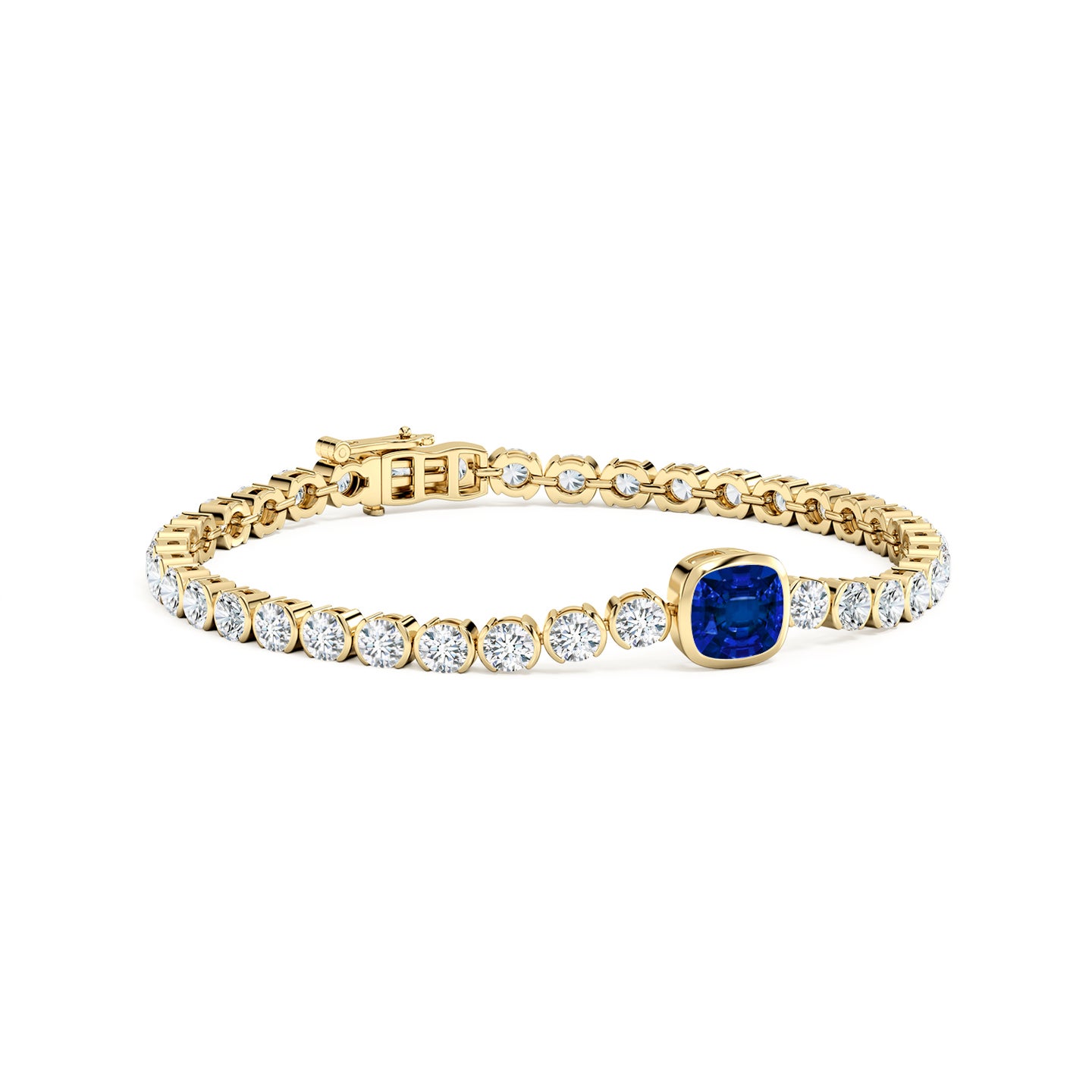 Bezel-Set Cushion Lab-Grown Blue Sapphire Tennis Bracelet with Diamond Accents Bezel-Set Cushion Lab-Grown Blue Sapphire Tennis Bracelet with Diamond Accents