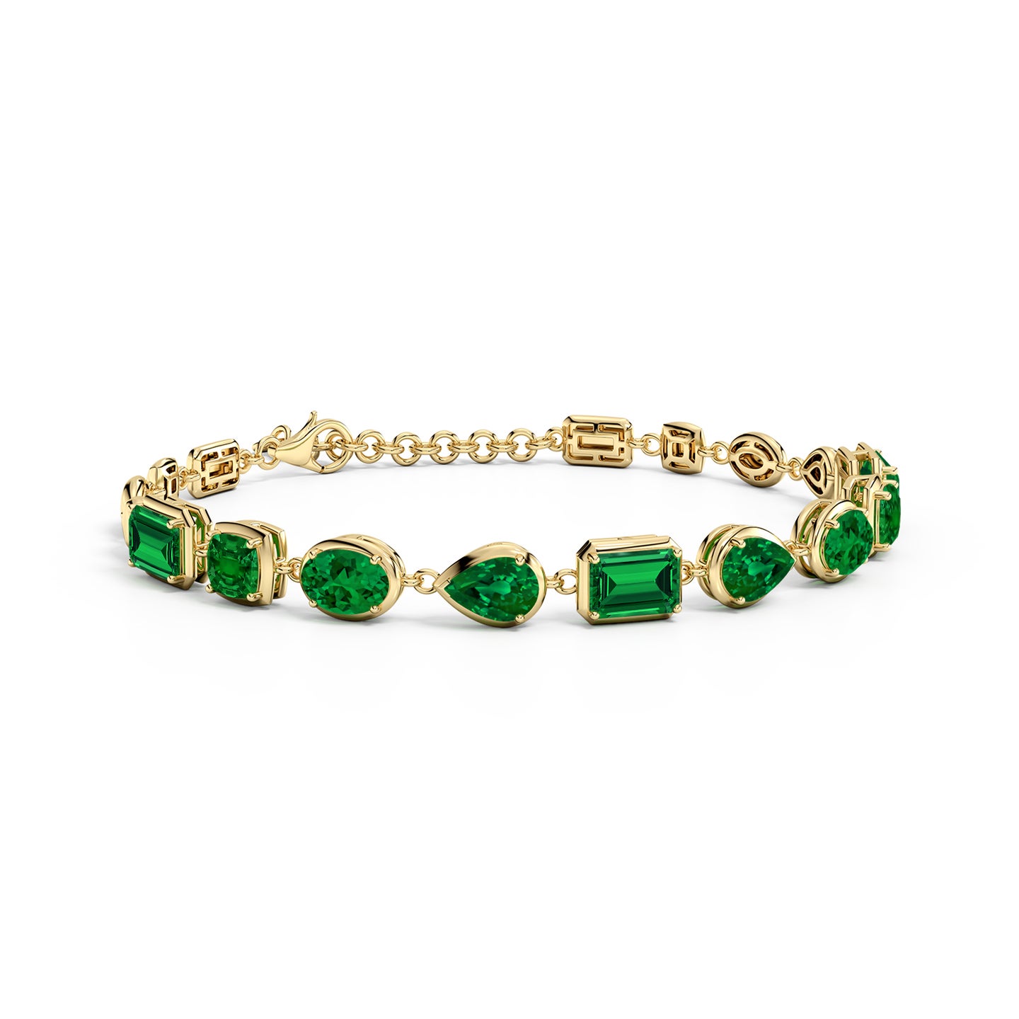 Multi-Shape Lab-Grown Emerald Adjustable Chain Bracelet