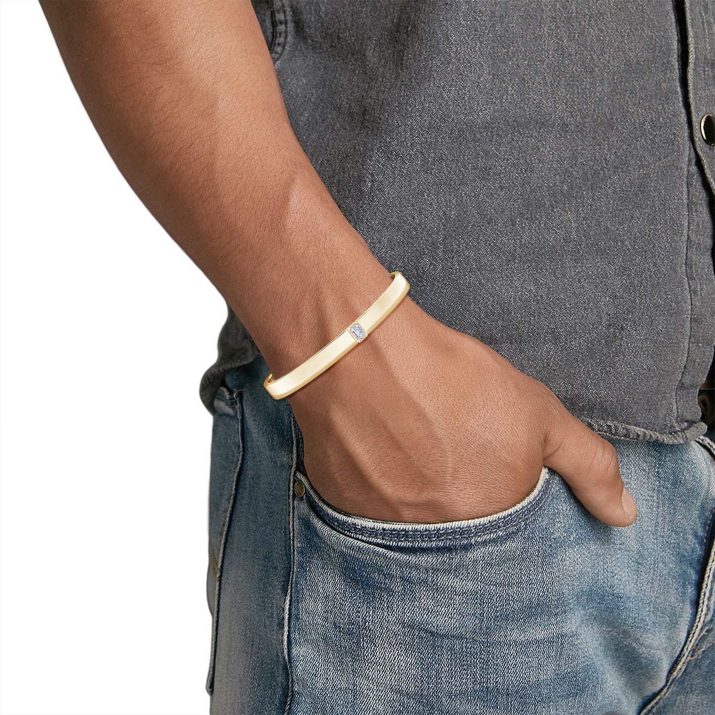 Emerald-Cut Lab-Grown Diamond Men’s Cuff Bracelet