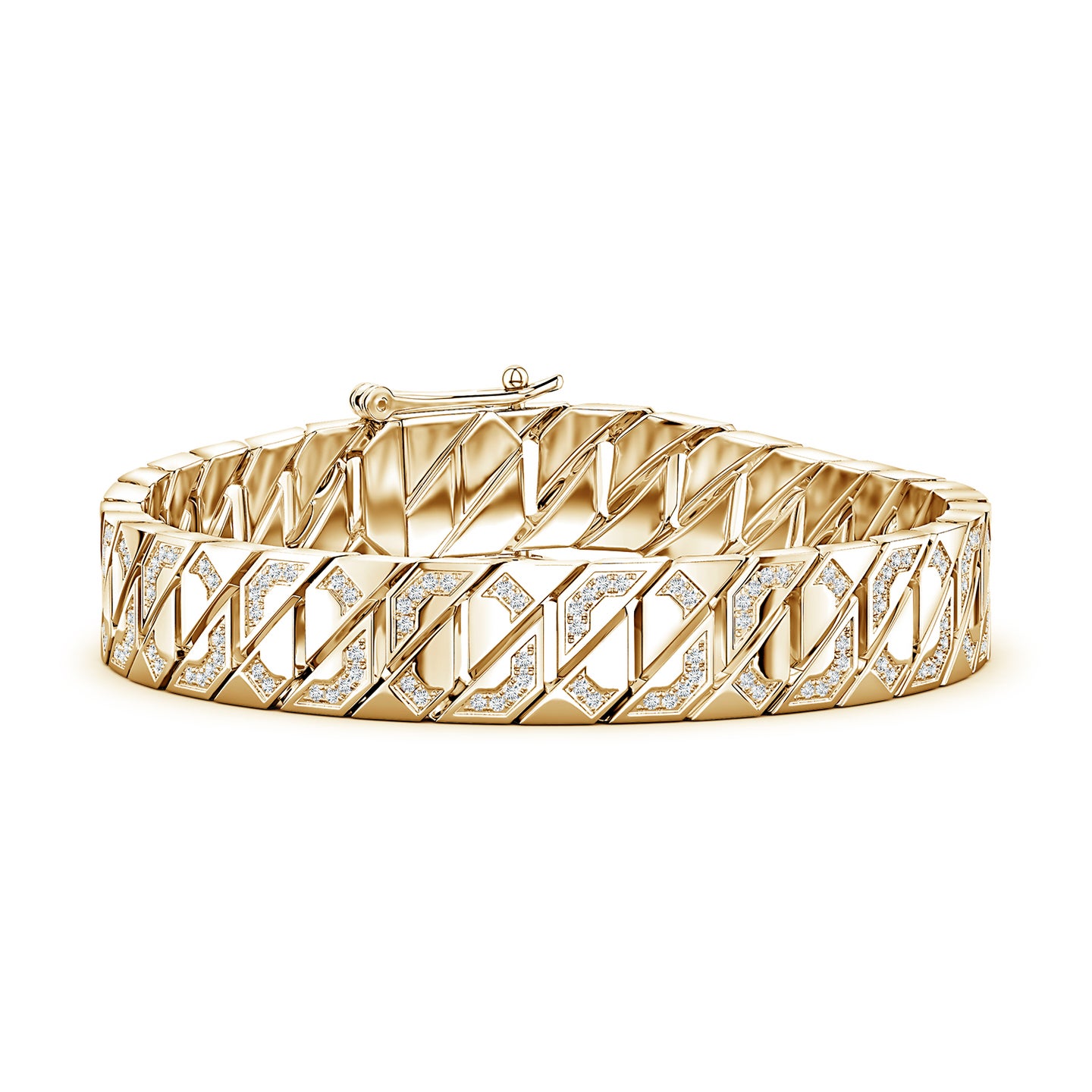 Pave-Set Lab-Grown Diamond Men's Octagon-Shaped Link Chain Bracelet