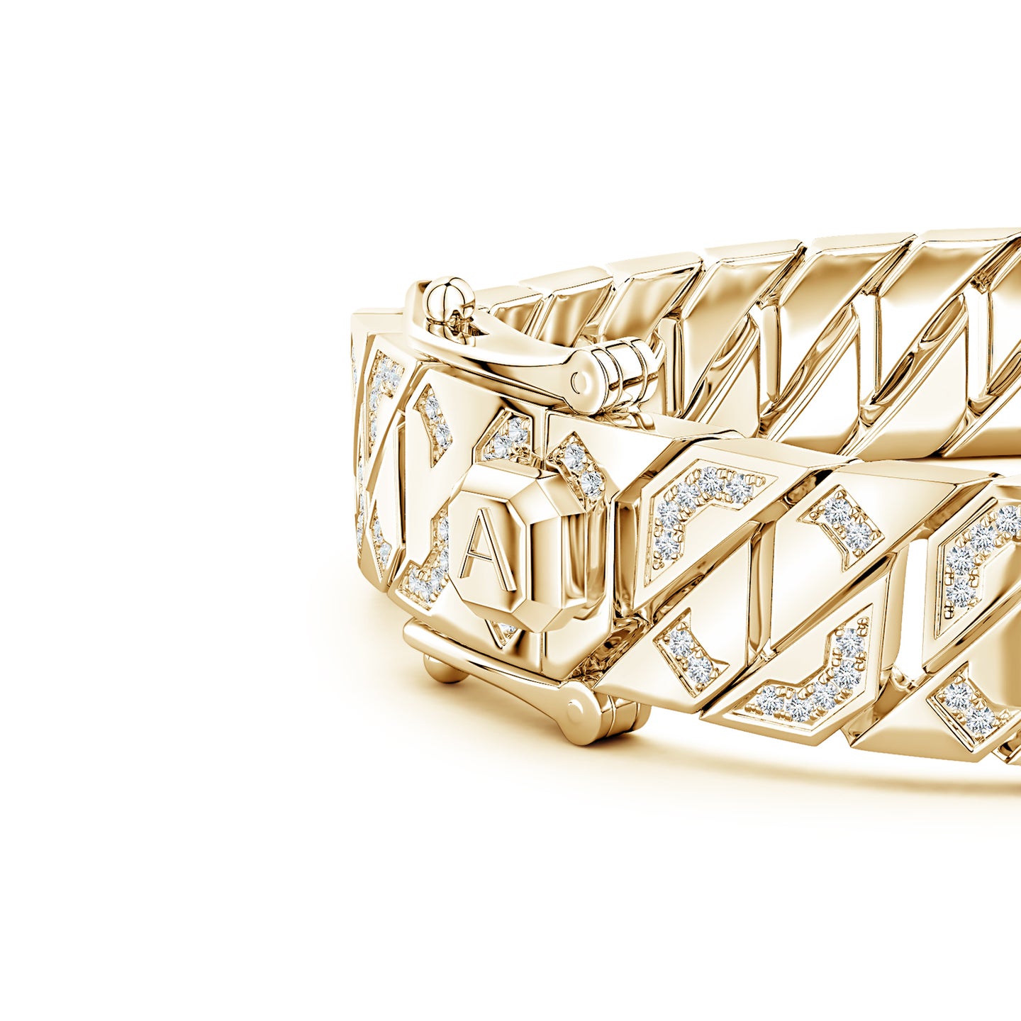 Pave-Set Lab-Grown Diamond Men's Octagon-Shaped Link Chain Bracelet