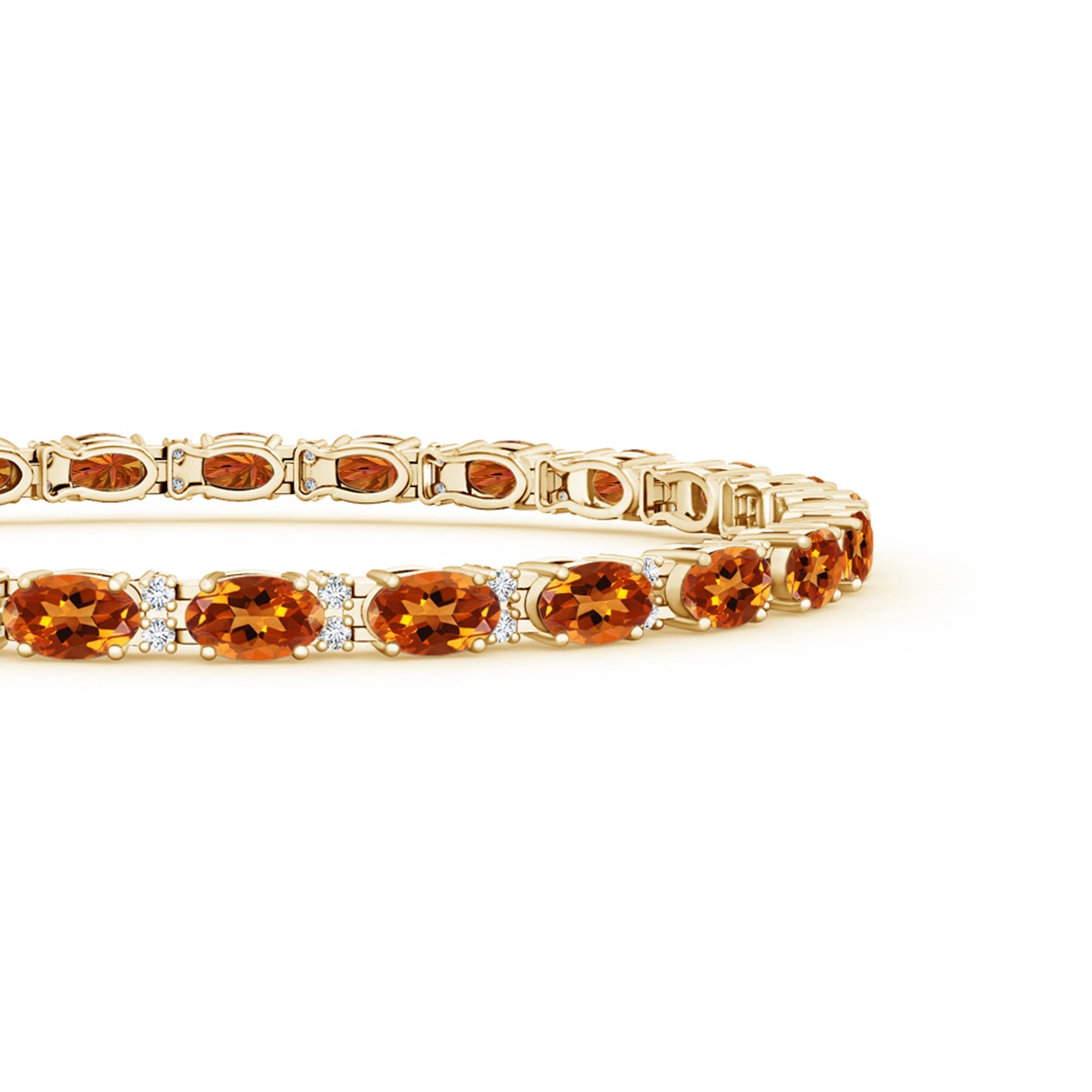 5x3mm AAAA Classic Oval Citrine and Diamond Tennis Bracelet in Yellow Gold