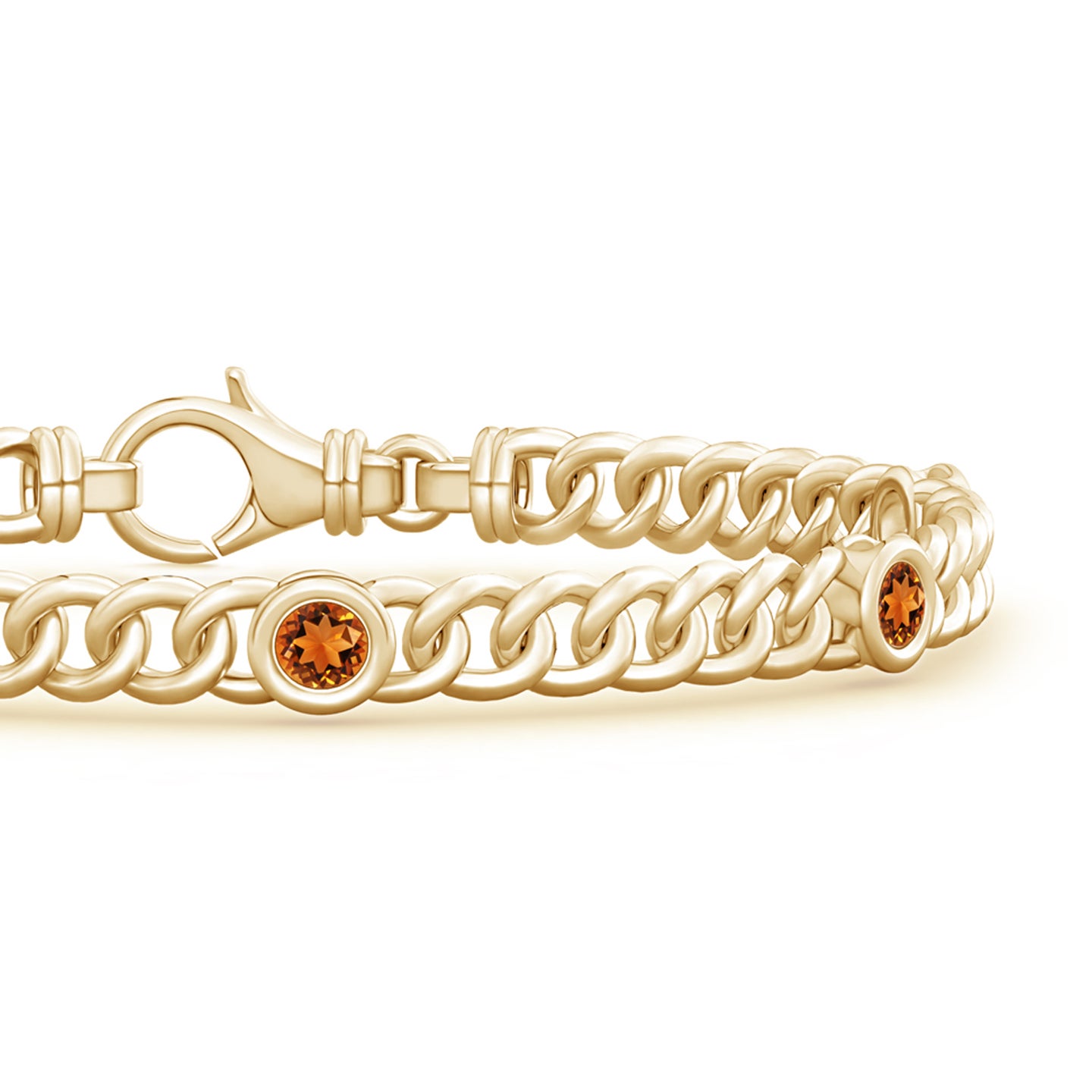 3.5mm AAAA Bezel-Set Citrine Curb Chain Link Bracelet in Yellow Gold