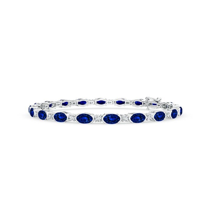 Lab-Grown Semi Bezel-Set Oval Sapphire and Diamond Tennis Bracelet Lab-Grown Semi Bezel-Set Oval Sapphire and Diamond Tennis Bracelet
