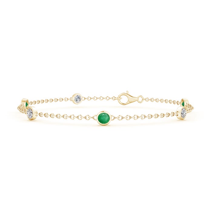 Bezel-Set Emerald and Diamond Station Bracelet with Chain
