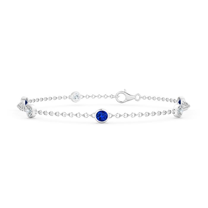 Lab-Grown Bezel-Set Sapphire and Diamond Station Bracelet with Chain Lab-Grown Bezel-Set Sapphire and Diamond Station Bracelet with Chain