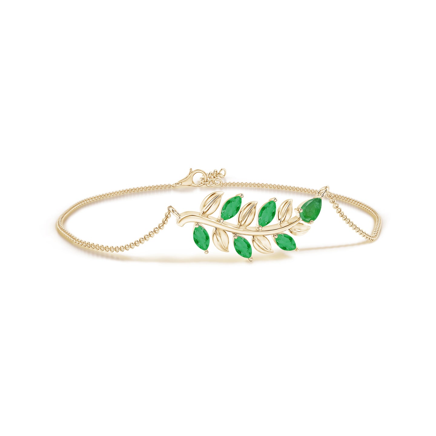 Pear and Marquise Emerald Olive Branch Bracelet